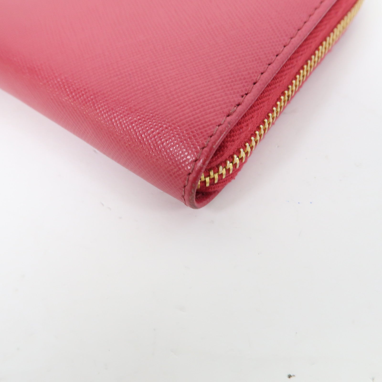 PRADA 牛皮皮革Zipper Long Wallet金扣長錢包牡丹粉色