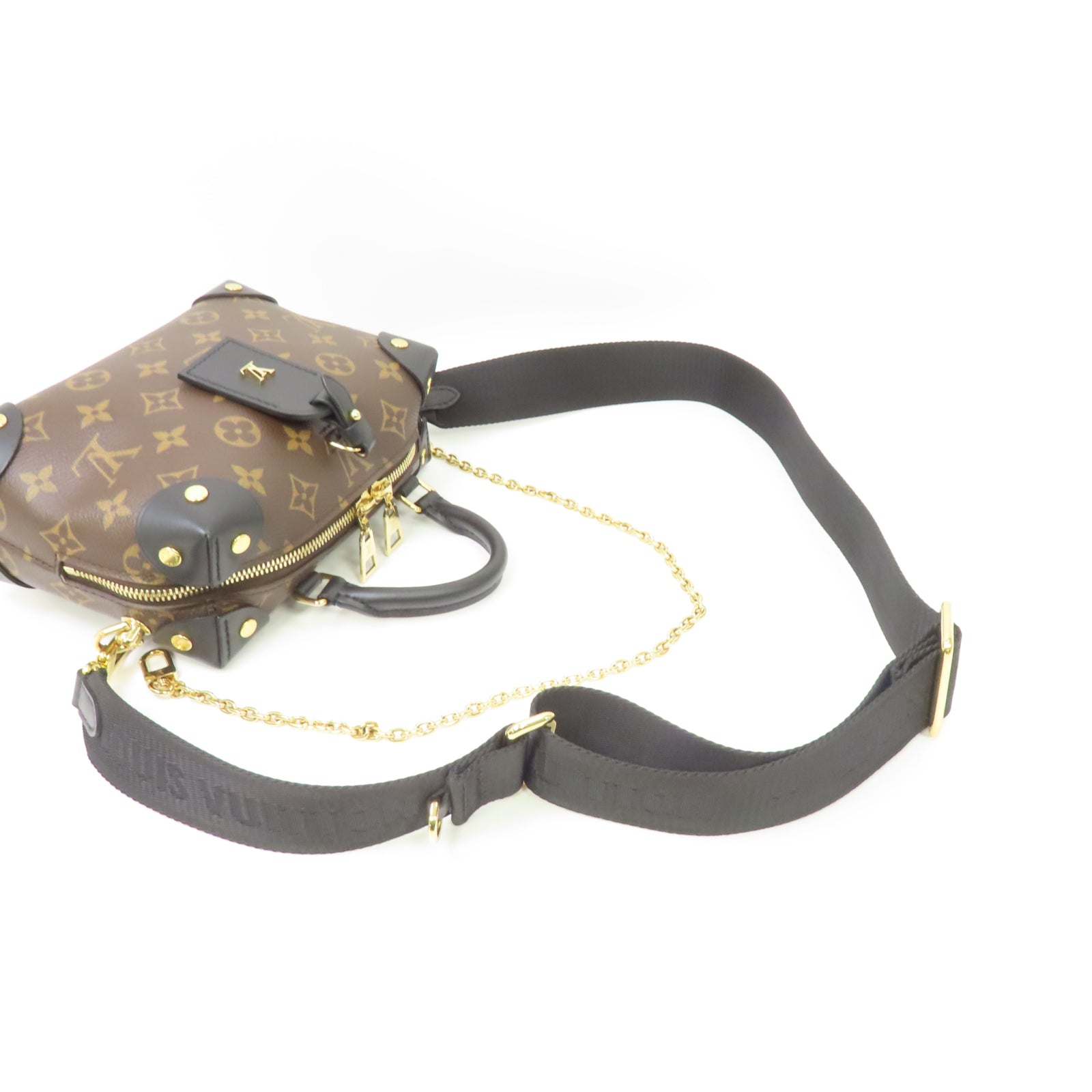 LOUIS VUITTON Monogram Petite Malle Souple金扣手挽肩背兩用袋棕色/黑色