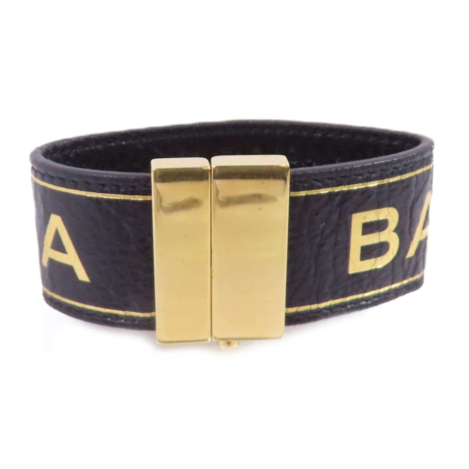 BALENCIAGA (PRICE DOWN) GHW Bracelet Bangle Calfskin Leather Metal Black Gold