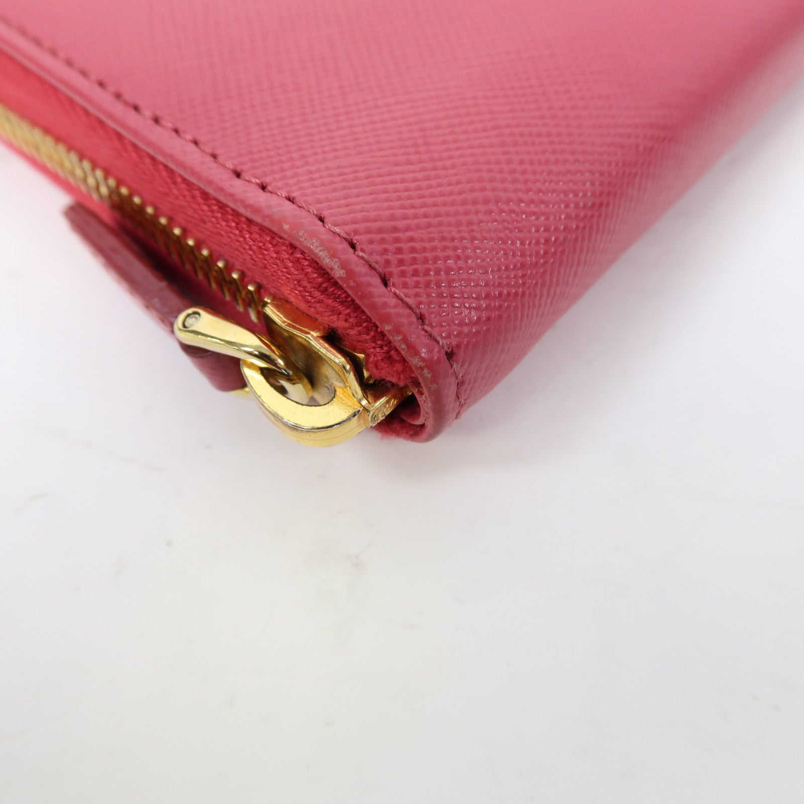 PRADA 牛皮皮革Zipper Long Wallet金扣長錢包牡丹粉色