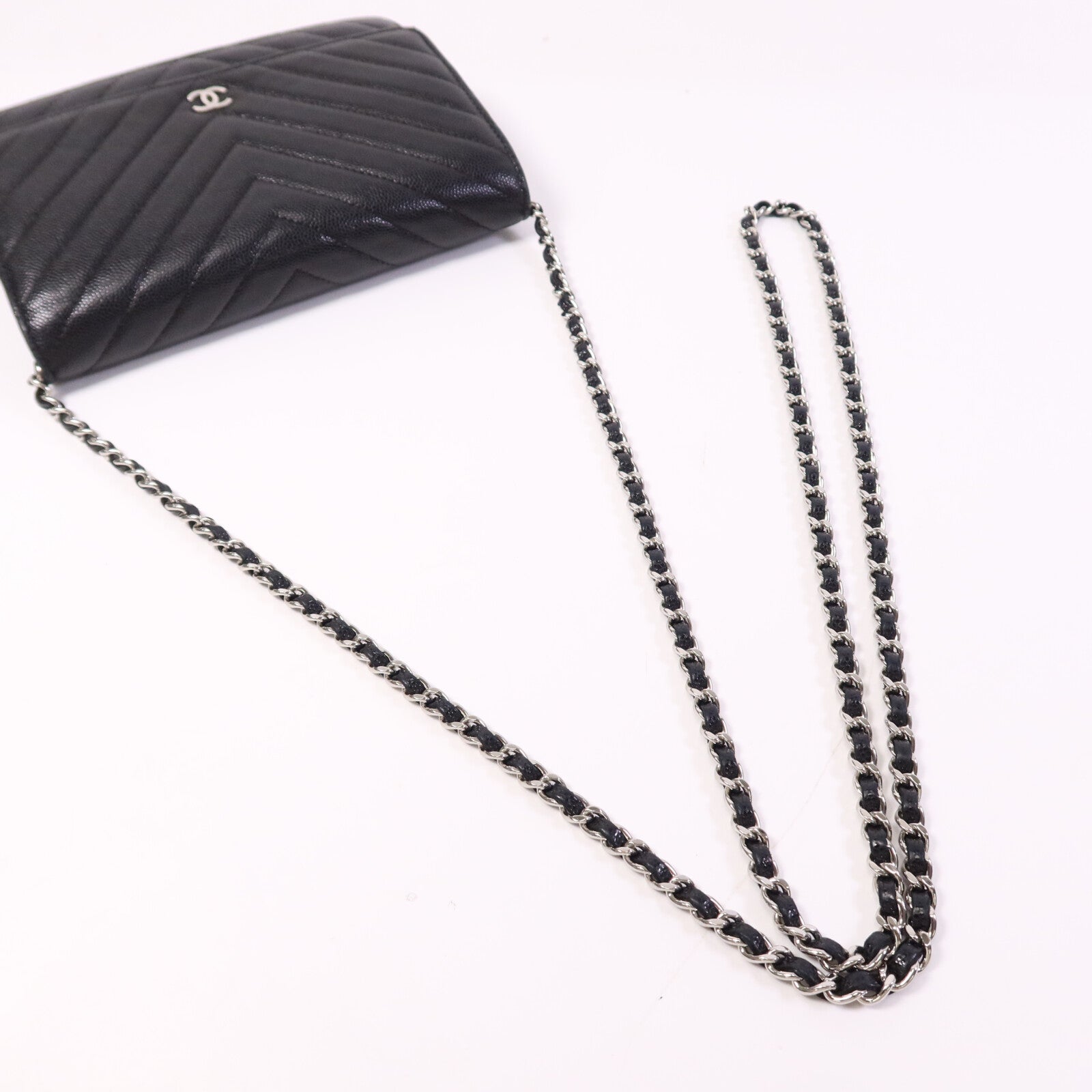 CHANEL 牛皮皮革WOC Wallet On Chain銀扣鏈帶肩背袋