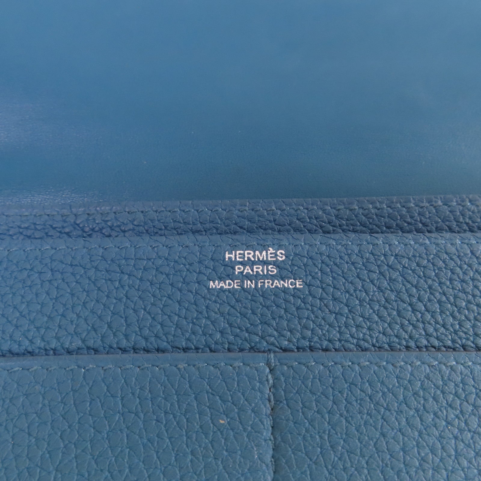 HERMES 【激減優惠】Clemence皮革Dogon GM Long Wallet銀扣長錢包Colvert/鴨藍色