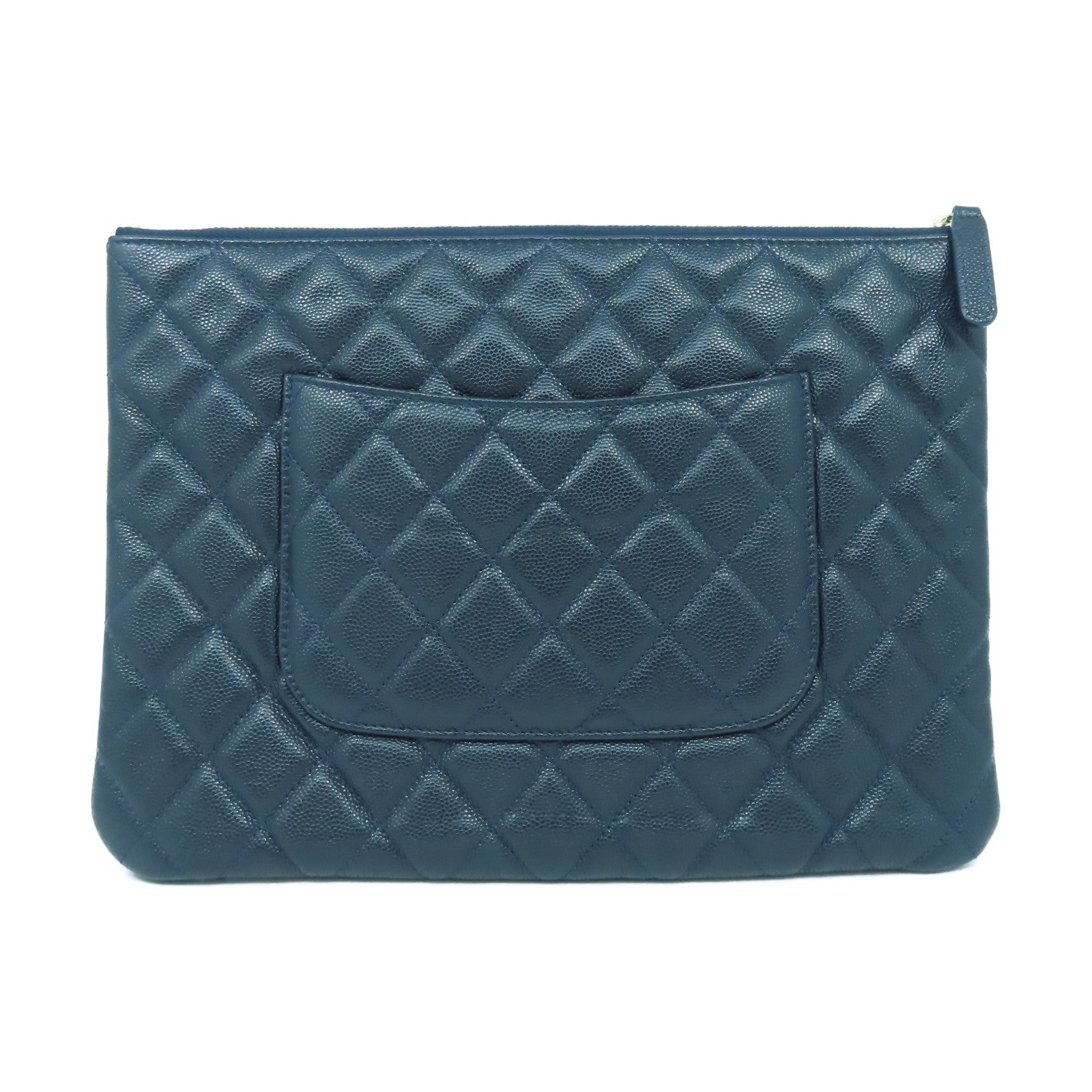 CHANEL 【激減優惠】菱格牛皮皮革Clutch金扣手拿包海軍藍色