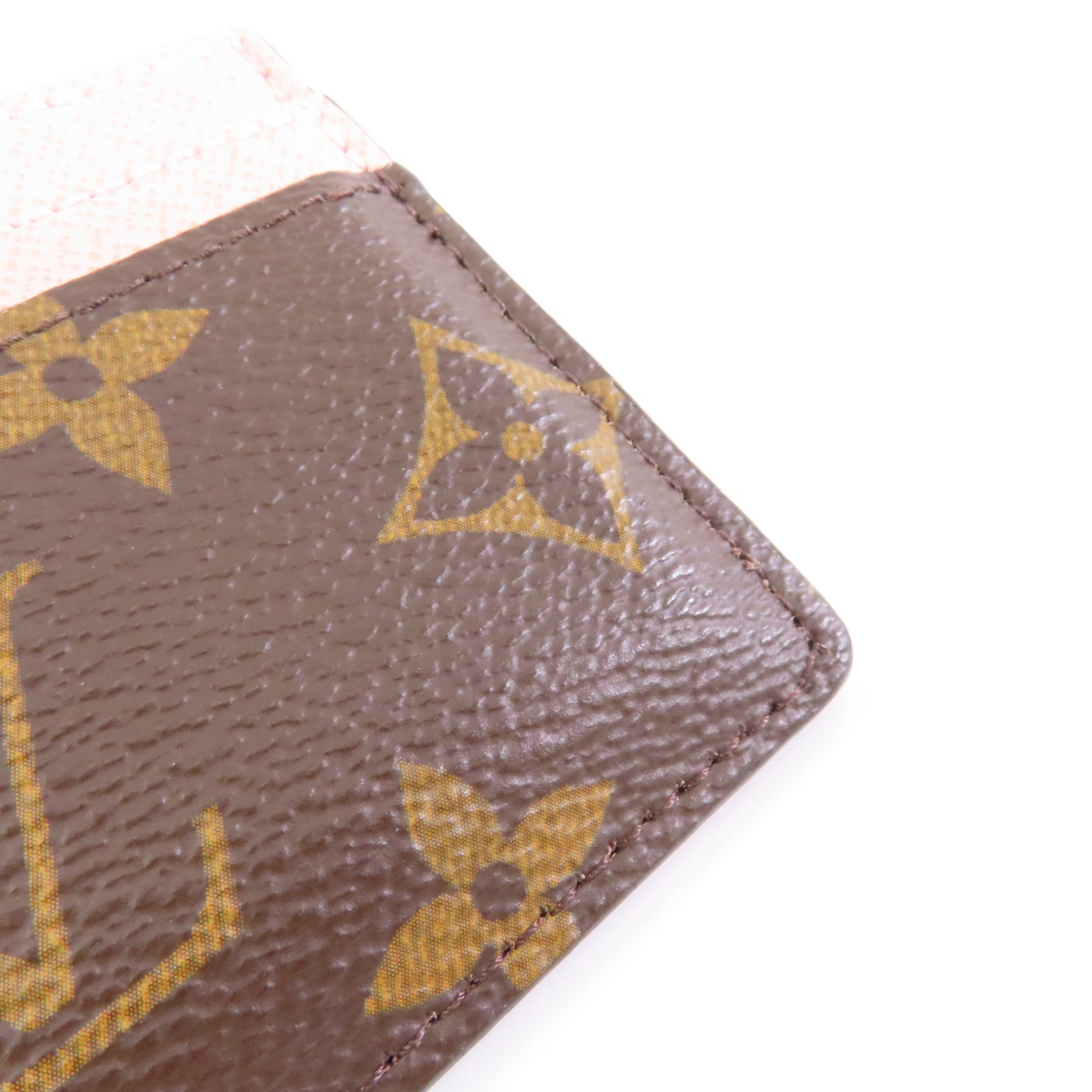 LOUIS VUITTON Monogram Card Case金扣卡片套棕色/粉紅色