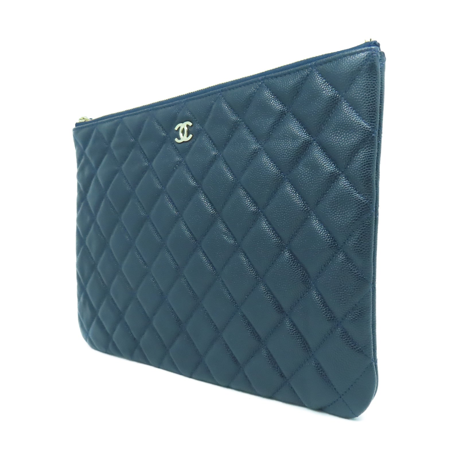 CHANEL 【激減優惠】菱格牛皮皮革Clutch金扣手拿包海軍藍色