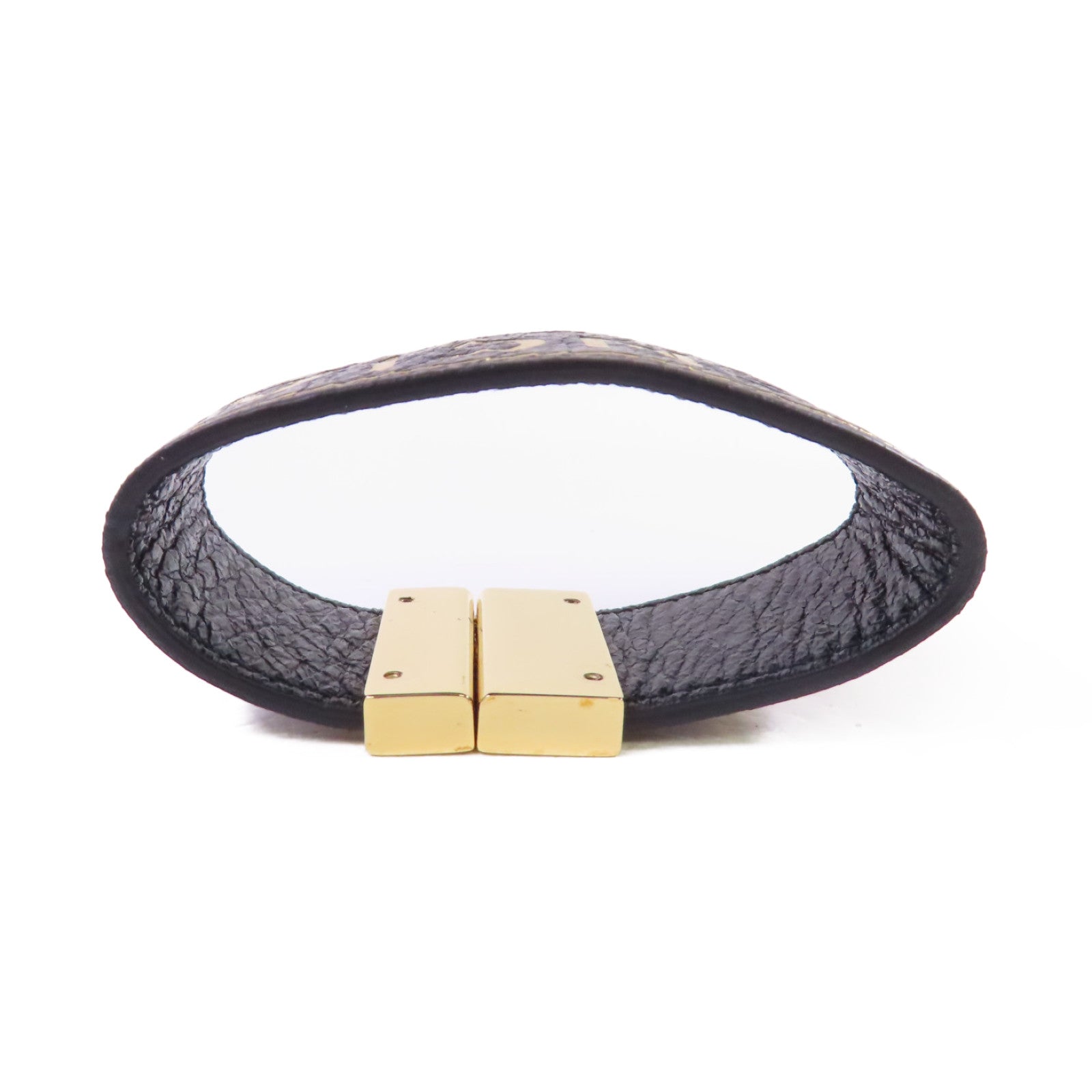 BALENCIAGA (PRICE DOWN) GHW Bracelet Bangle Calfskin Leather Metal Black Gold