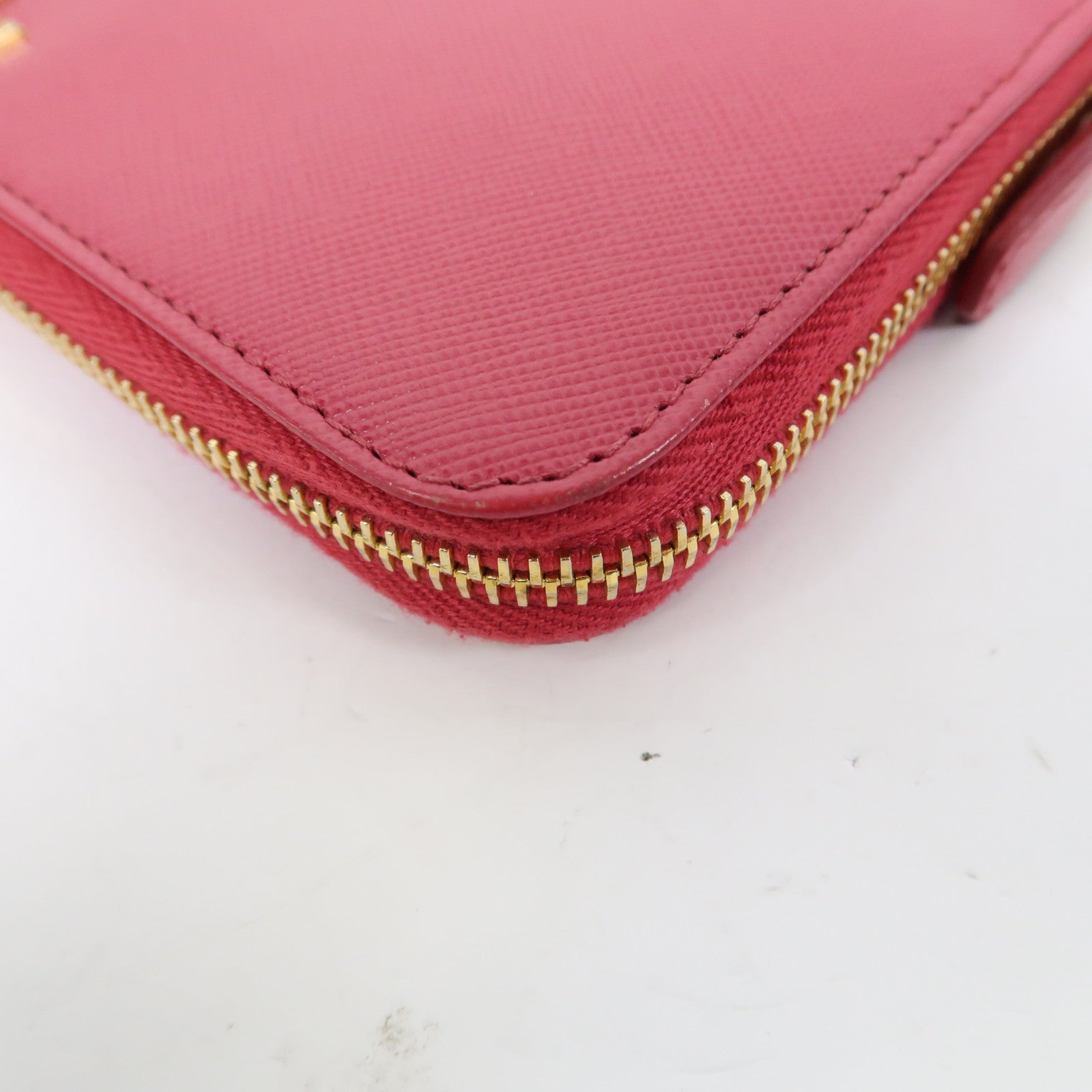 PRADA 牛皮皮革Zipper Long Wallet金扣長錢包牡丹粉色