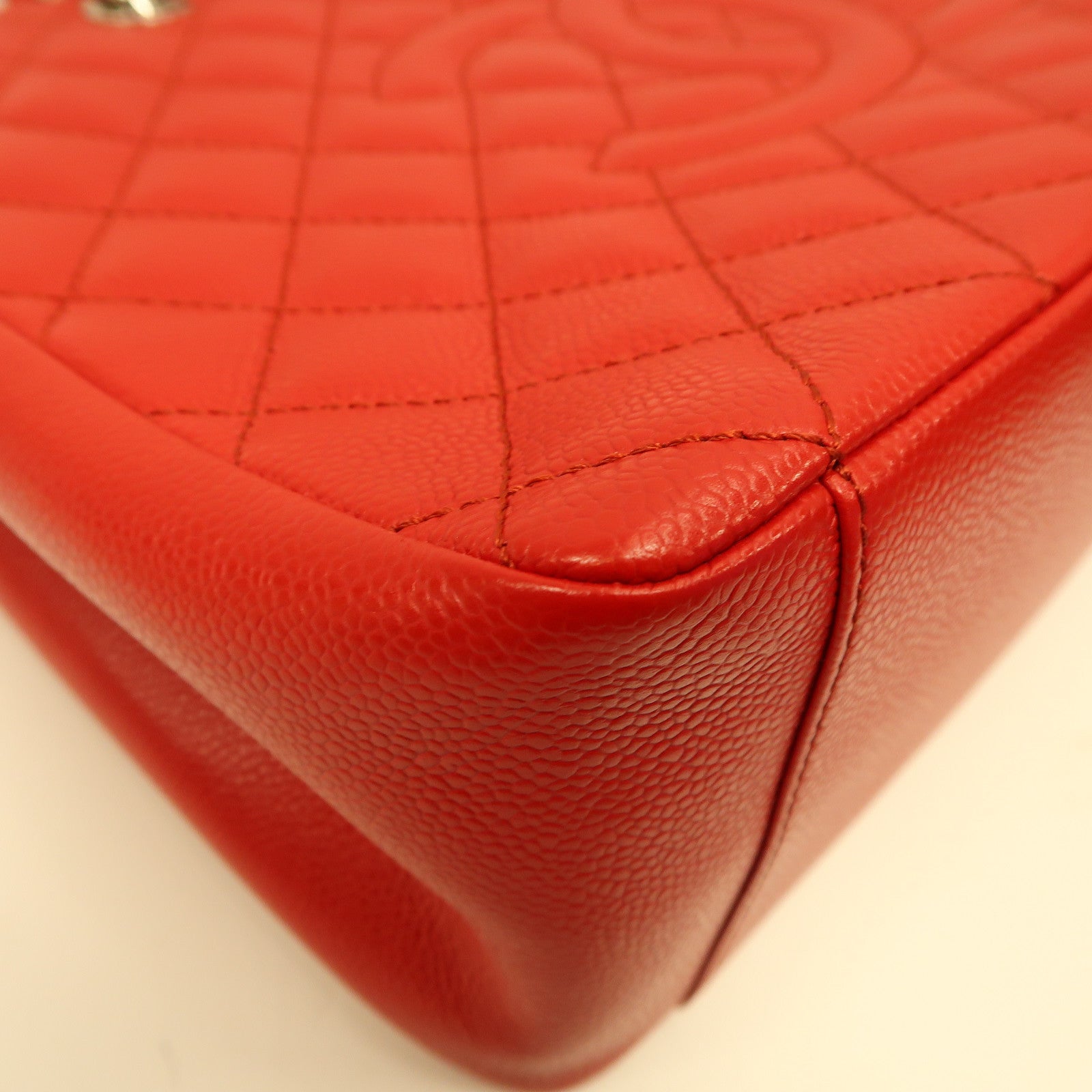 CHANEL 【激減優惠】菱格Caviar皮革Grand Shopping Tote Bag銀扣手挽袋紅色