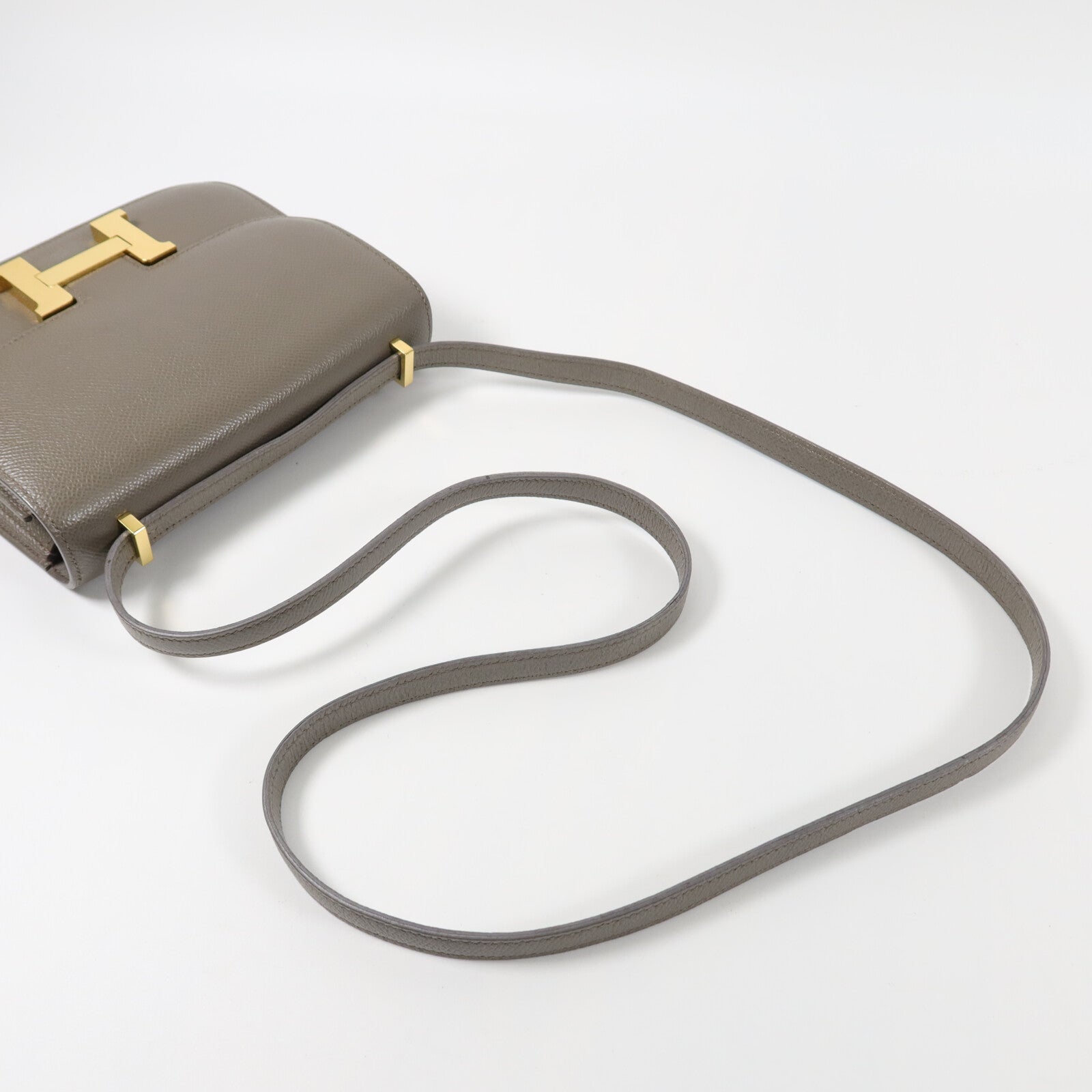 HERMES Epsom皮革Constance Mini肩背袋Gris Etain