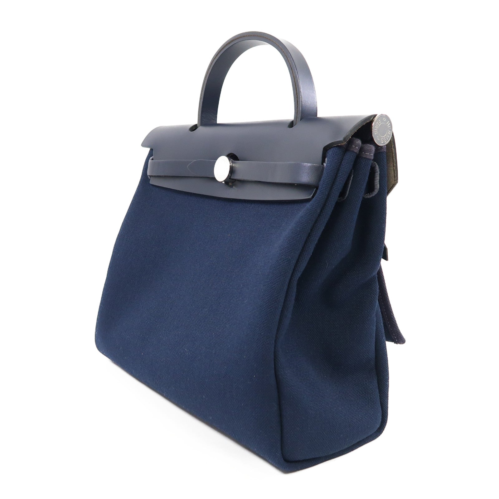 HERMES 帆布Herbag PM銀扣手挽肩背兩用袋藍色