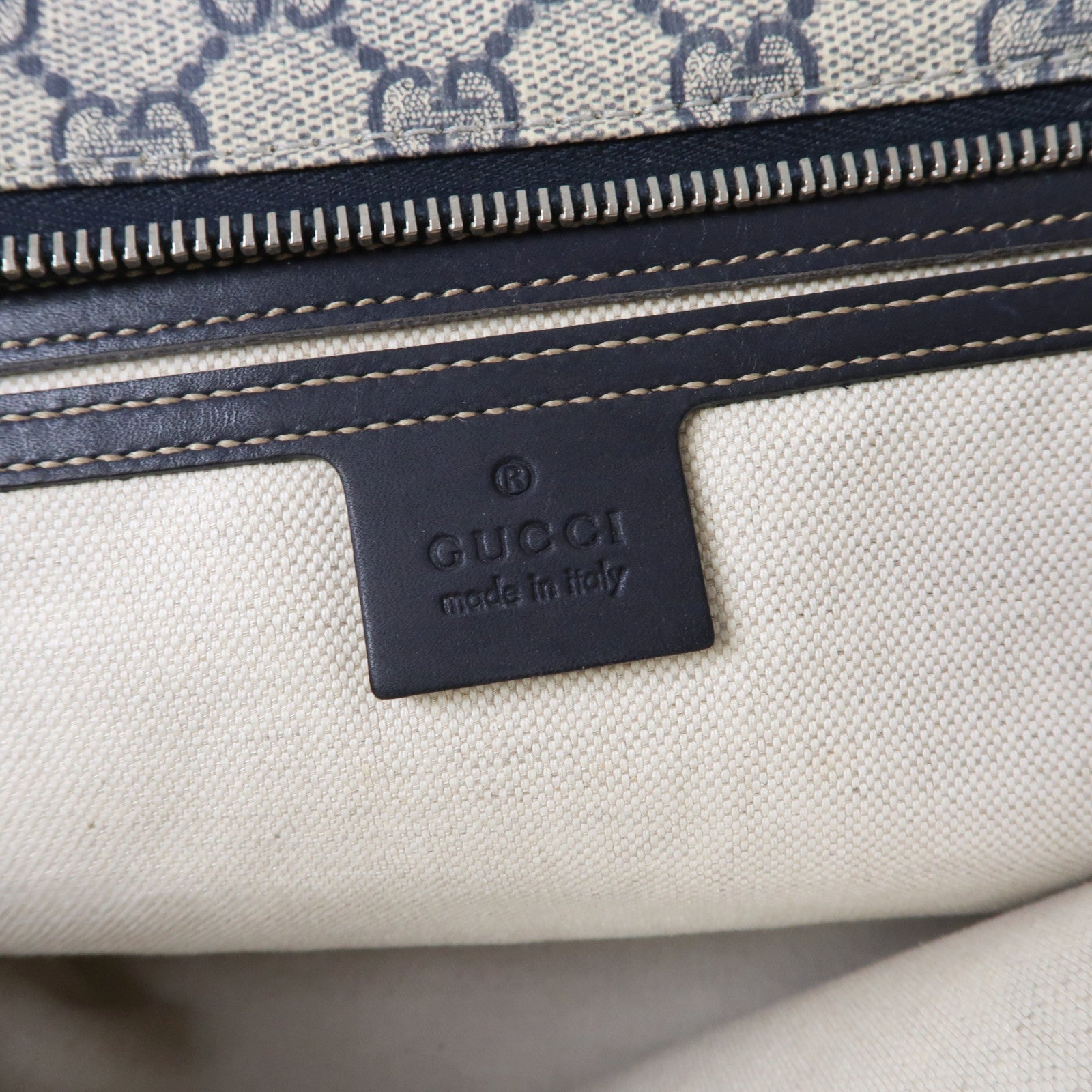 GUCCI 塗層帆布Tote Bag銀扣手挽袋藍色