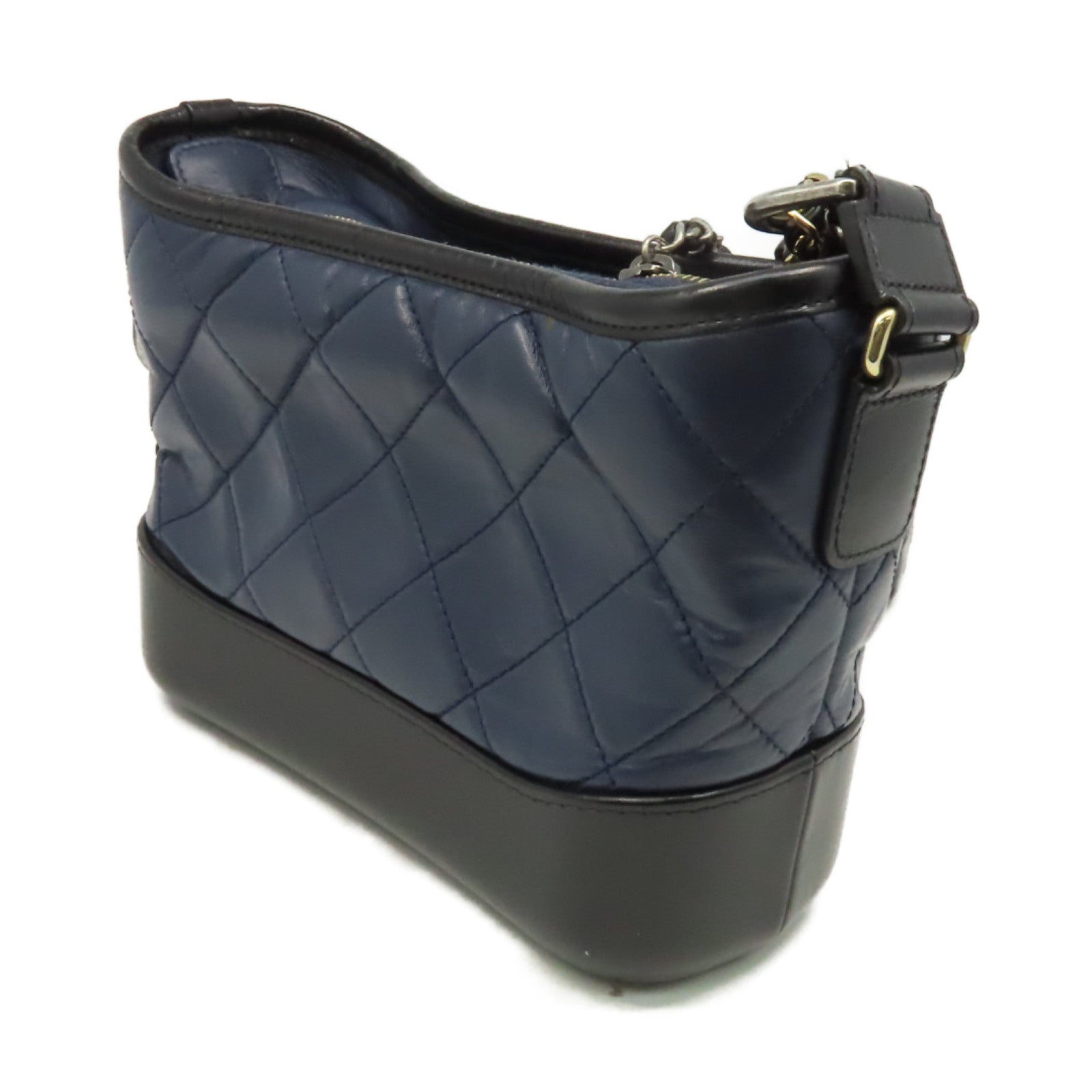 CHANEL 【激減優惠】菱格牛皮皮革Gabrielle Mini Chain Shoulder Bag金扣鏈帶肩背袋寶藍色/黑色