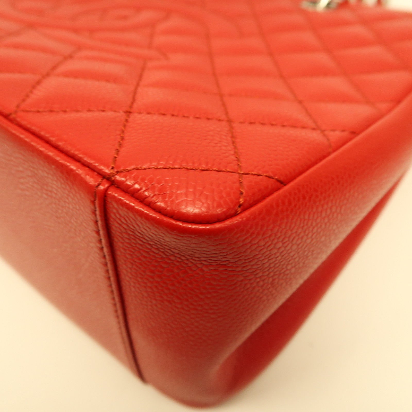 CHANEL 【激減優惠】菱格Caviar皮革Grand Shopping Tote Bag銀扣手挽袋紅色