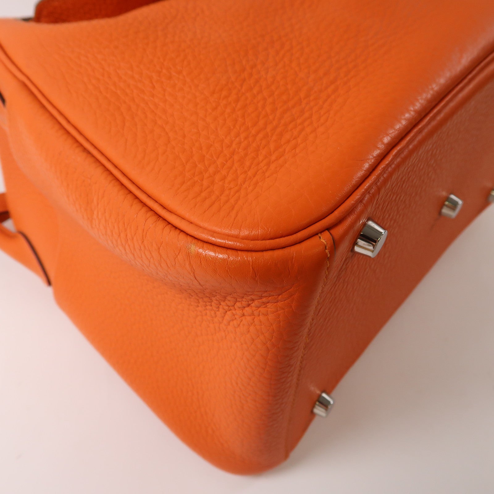 HERMES Clemence皮革Lindy 30銀扣手挽肩背兩用袋橙色