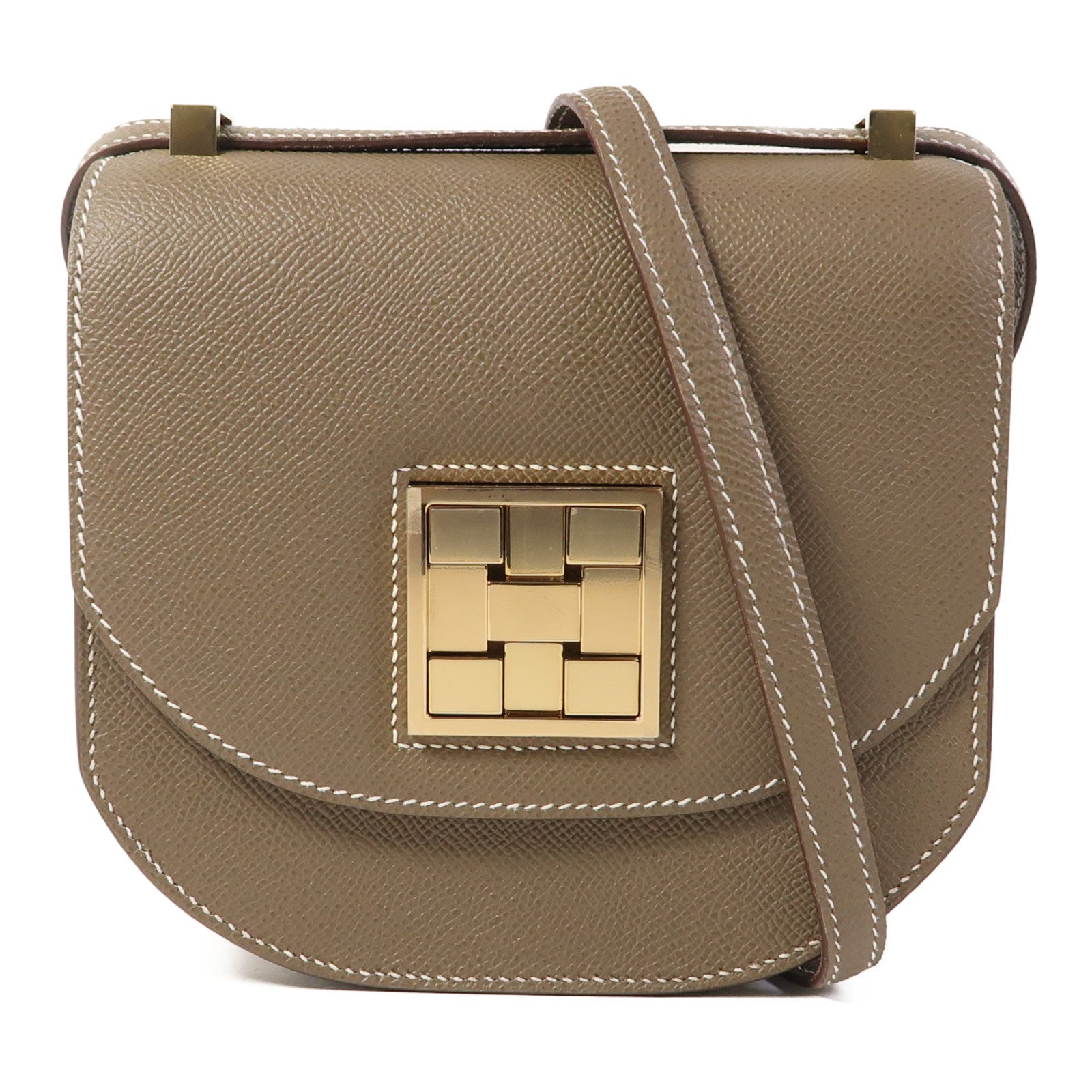 HERMES Epsom皮革Mosaique Mini金扣肩背袋