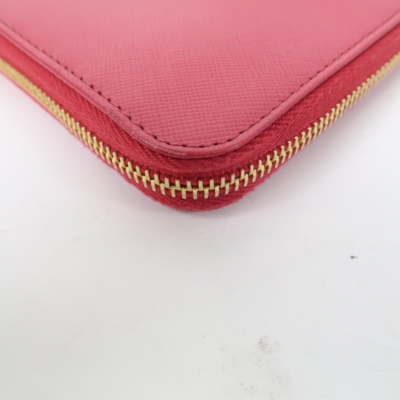 PRADA 牛皮皮革Zipper Long Wallet金扣長錢包牡丹粉色