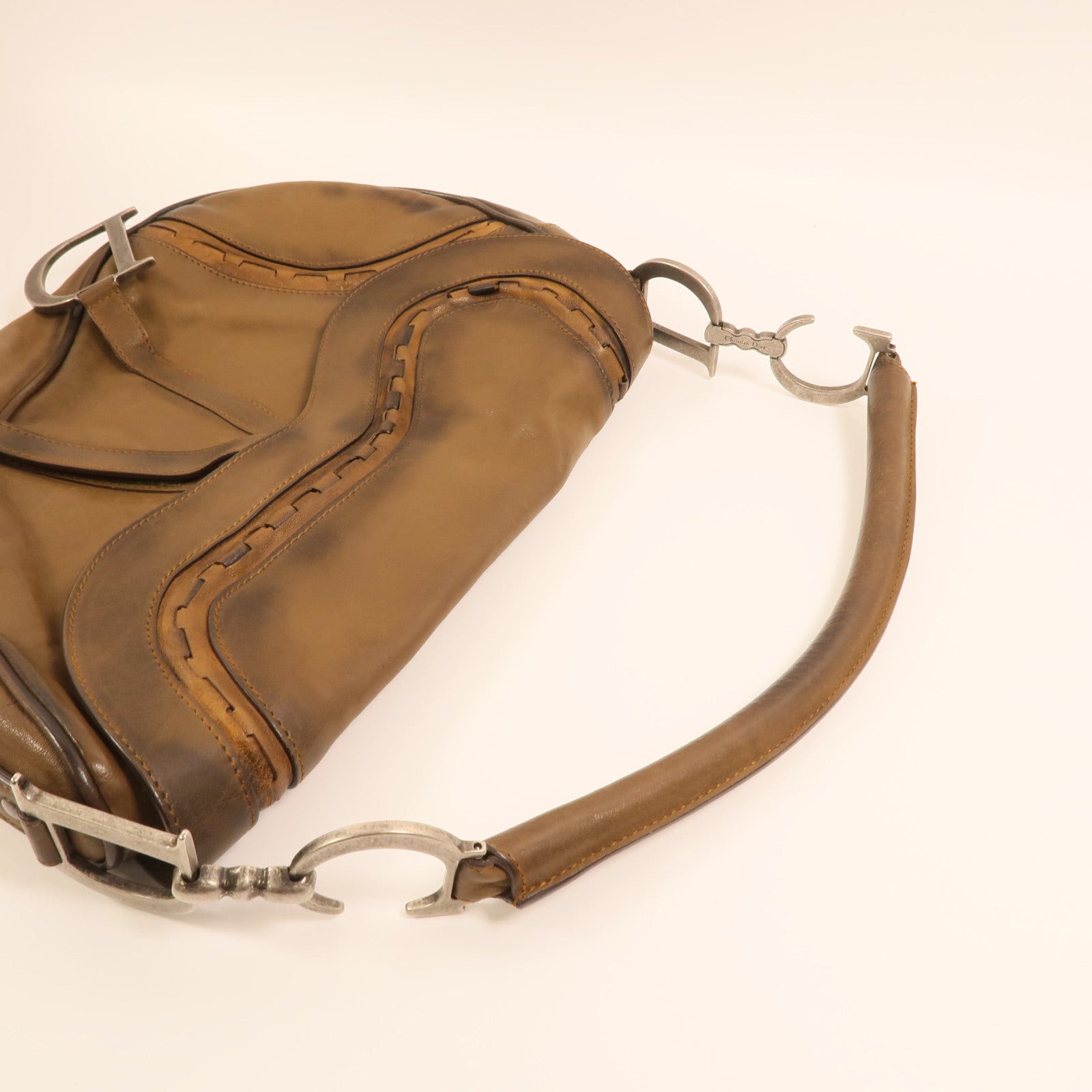Dior 牛皮皮革Vintage Saddle Bag銀扣手挽袋