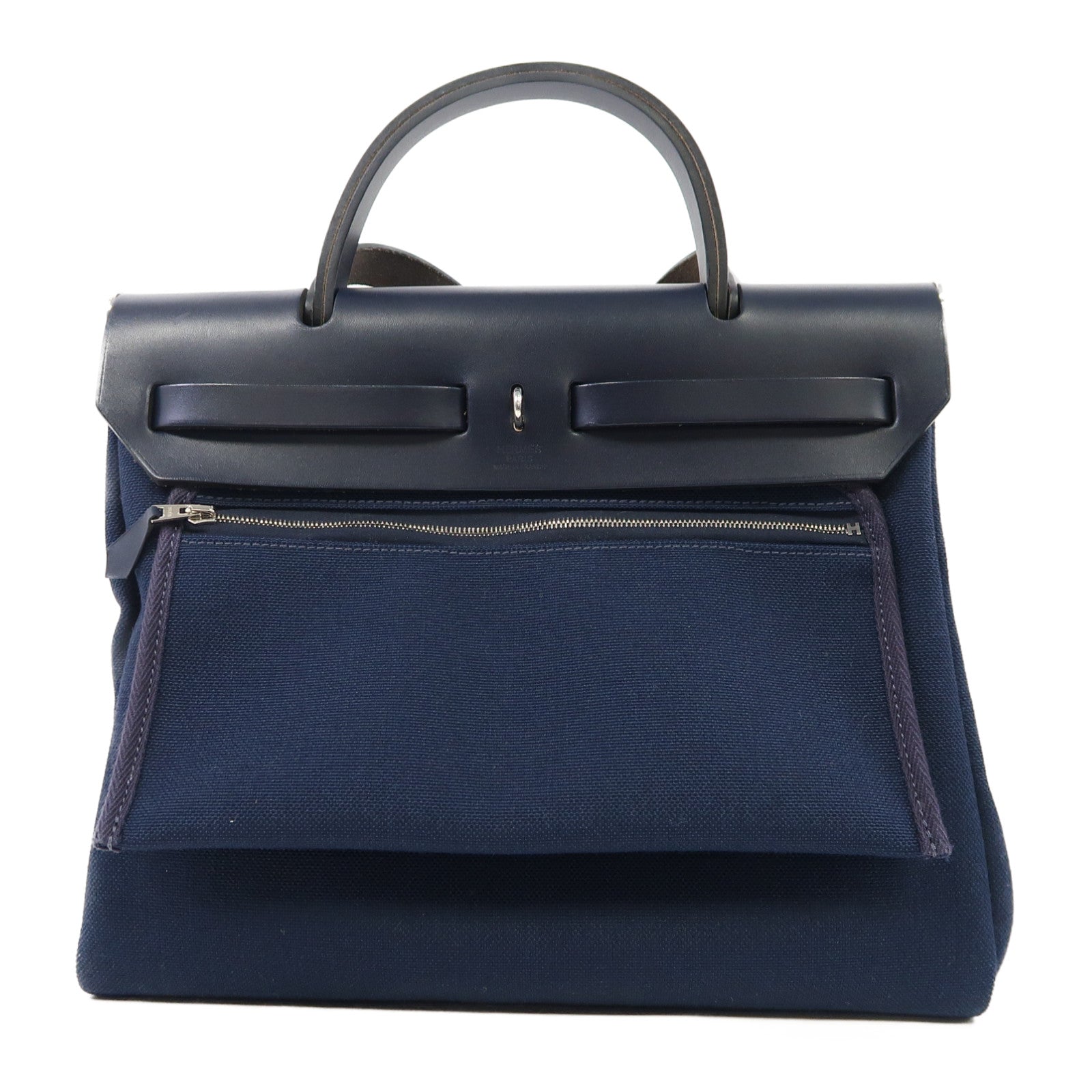 HERMES 帆布Herbag PM銀扣手挽肩背兩用袋藍色