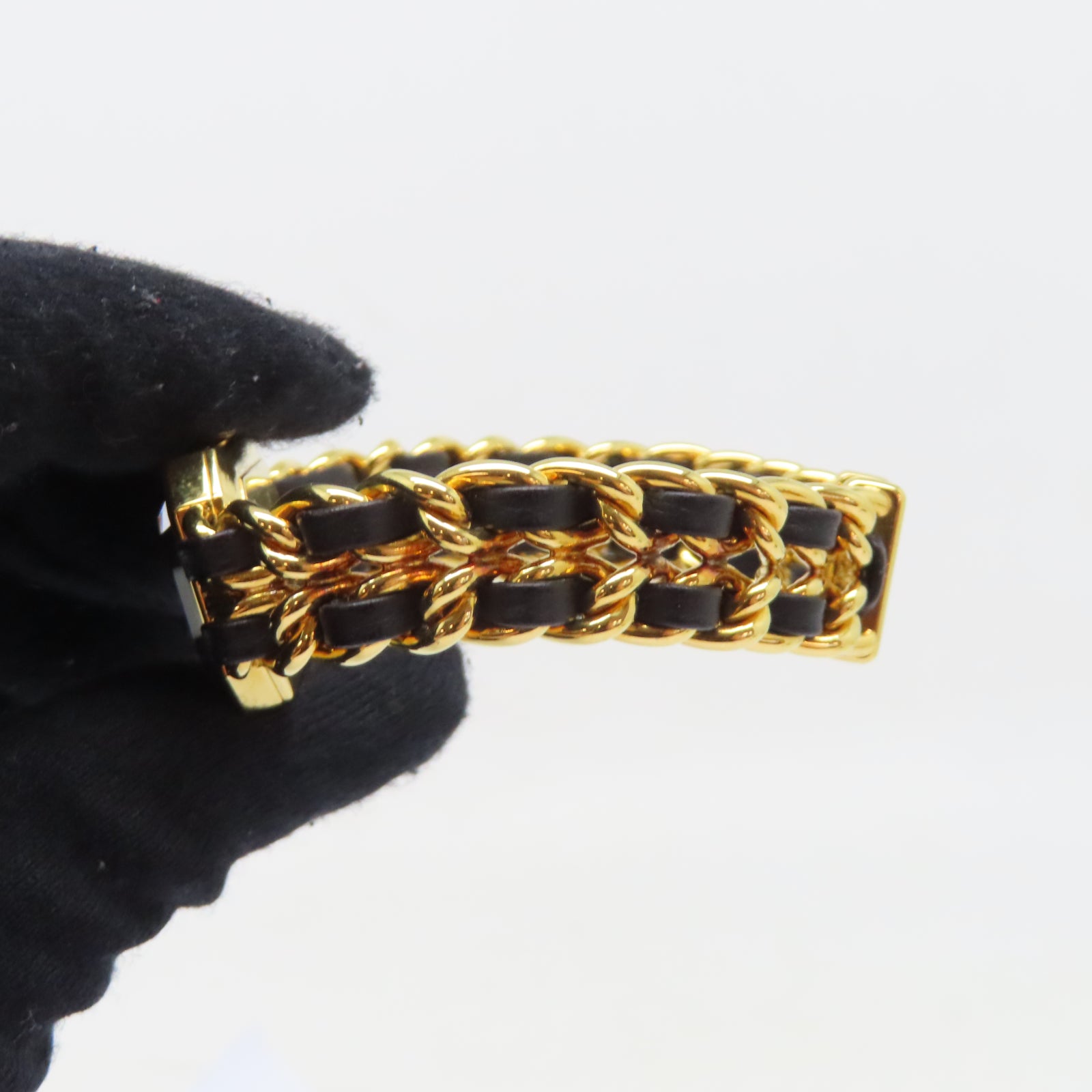 CHANEL Premiere鍍金/皮革帶手錶石英機芯黑色