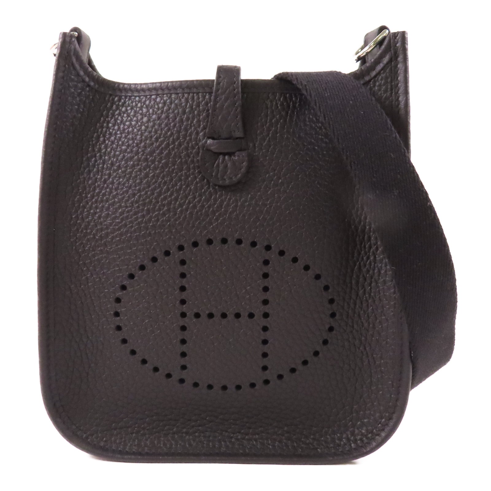 HERMES Clemence皮革Mini Evelyne TPM銀扣肩背袋Noir