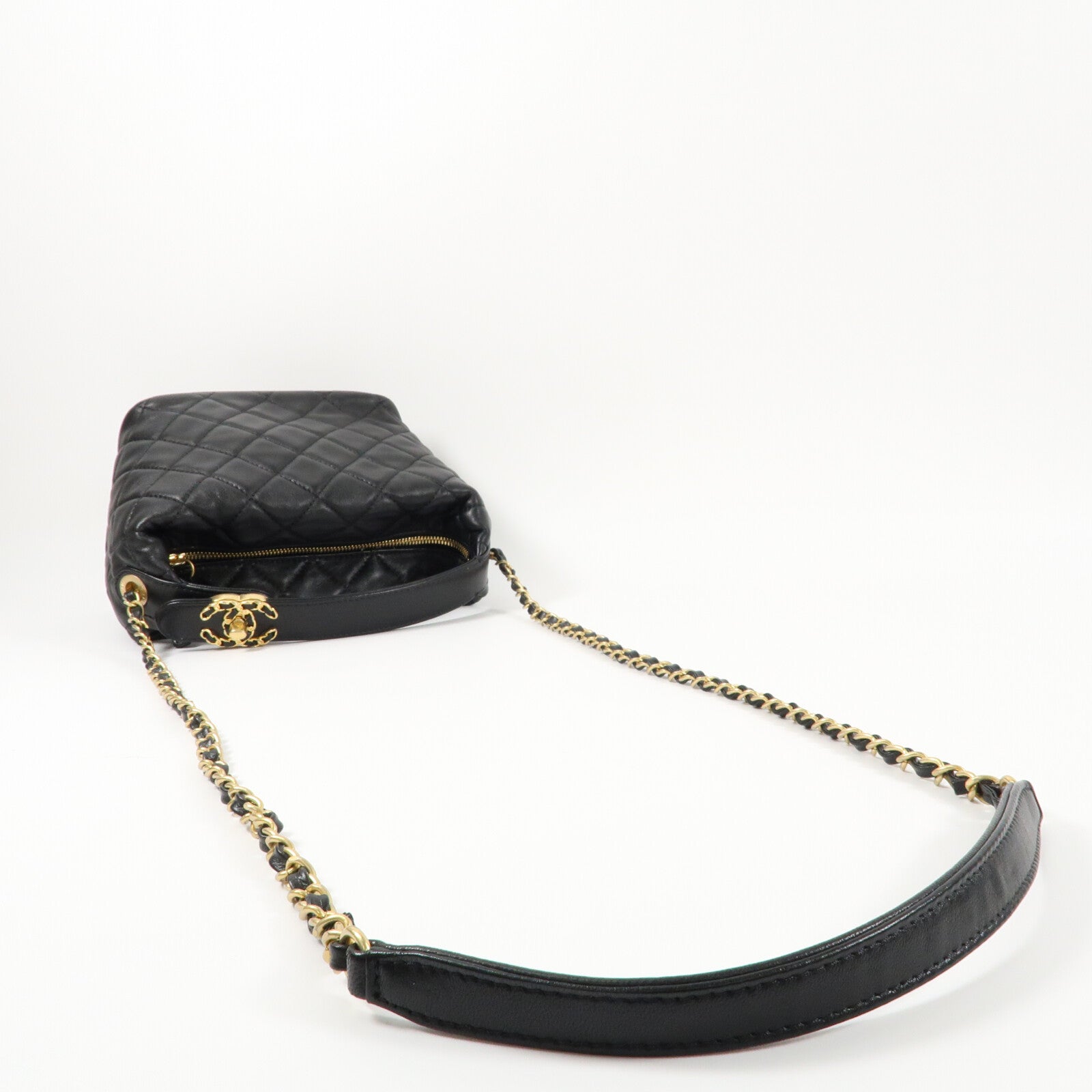 CHANEL 羊皮皮革Small Hobo金扣鏈帶手挽肩背兩用袋
