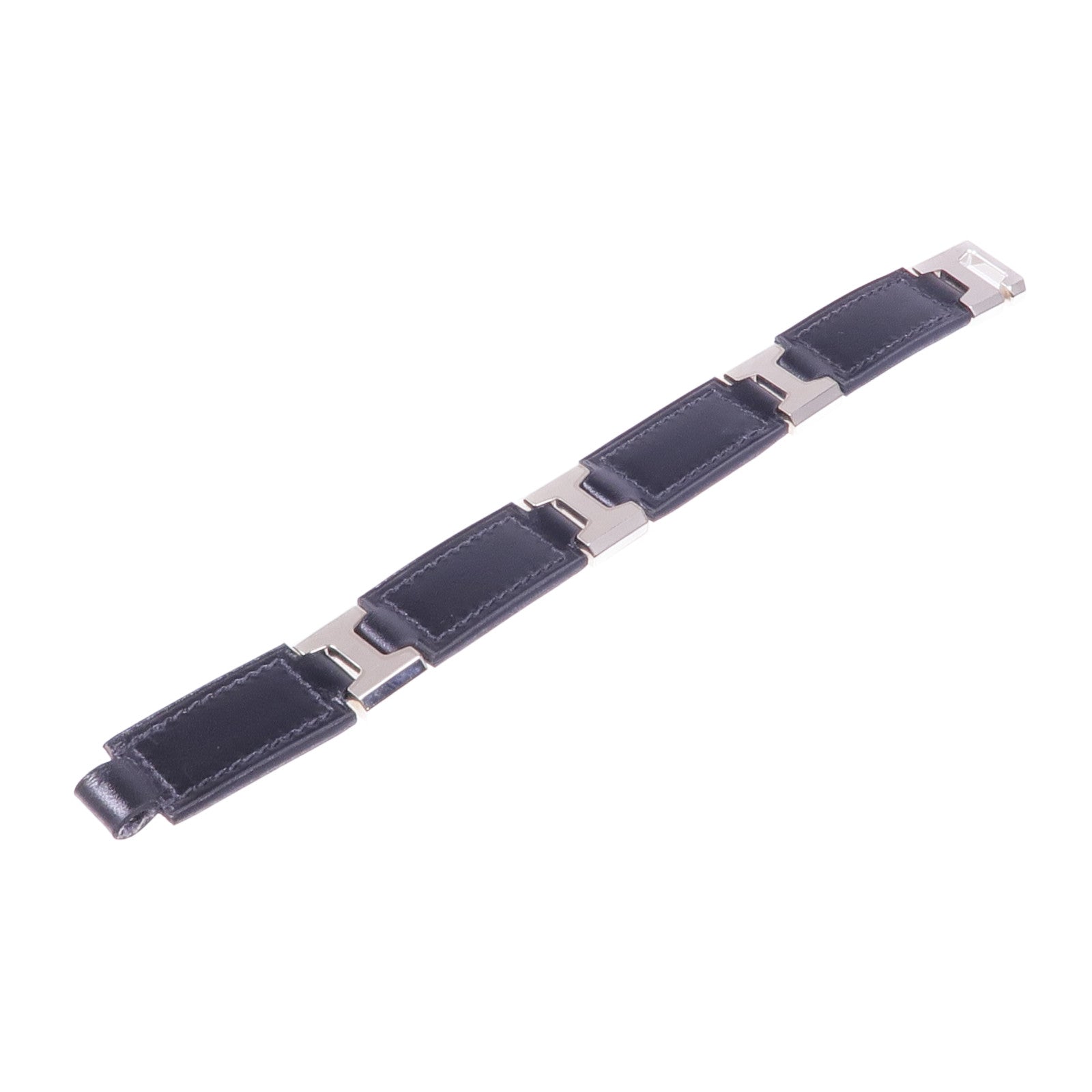HERMES 【激減優惠】皮革Bracelet銀扣手帶Noir