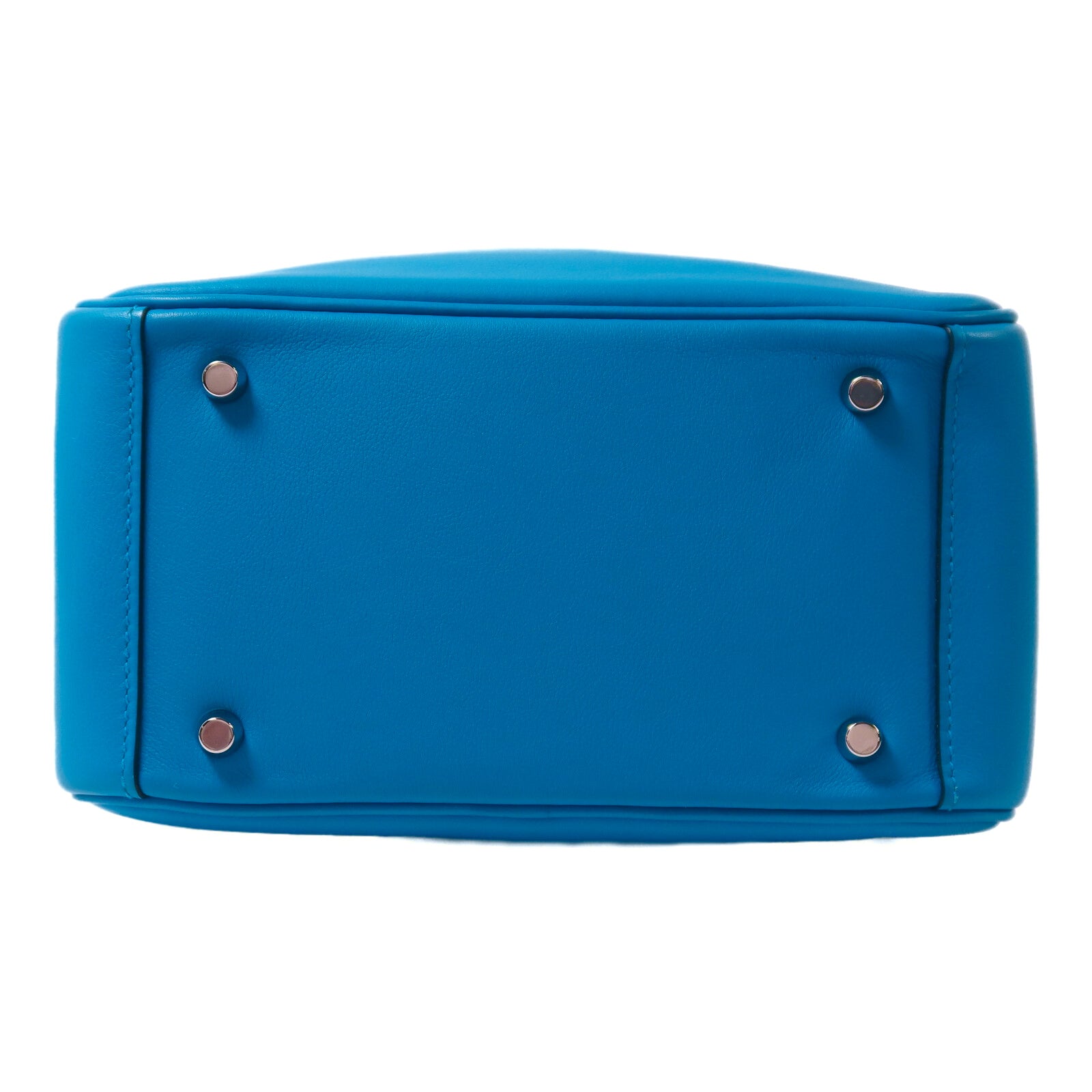 HERMES Swift皮革Mini Lindy銀扣手挽肩背兩用袋Bleu Frida