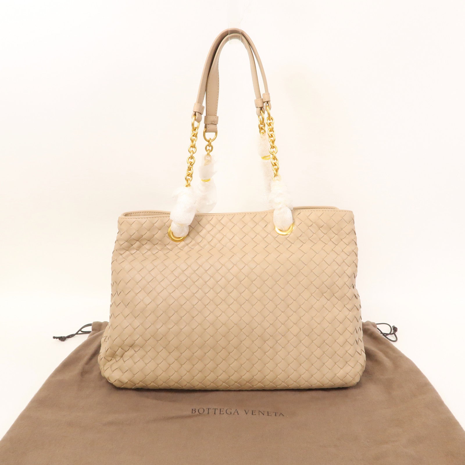 BOTTEGA VENETA 織紋皮革Shoulder Bag金扣肩背袋米色