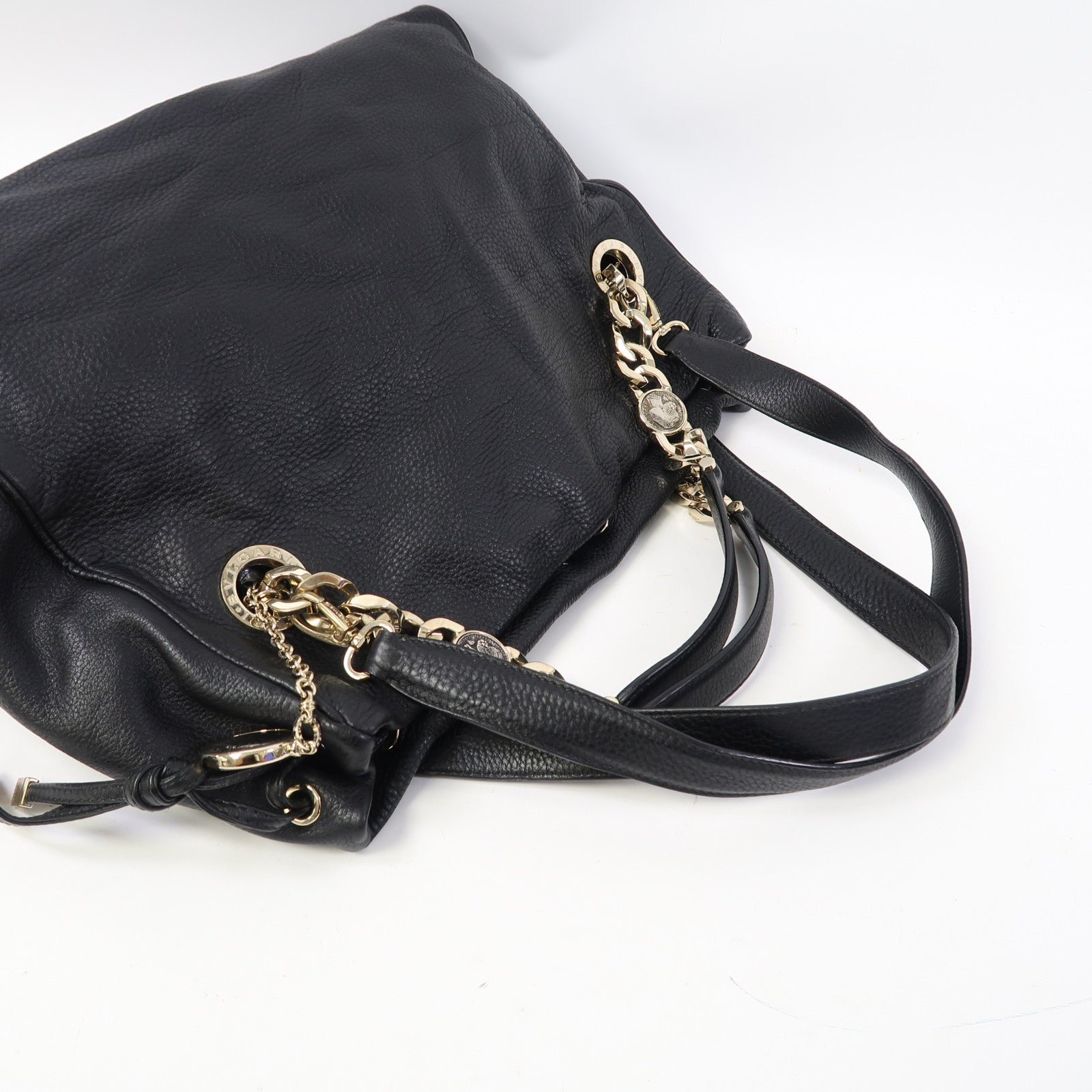 BVLGARI (PRICE DOWN) GHW Monete 2 Way Shoulder Bag Leather Black
