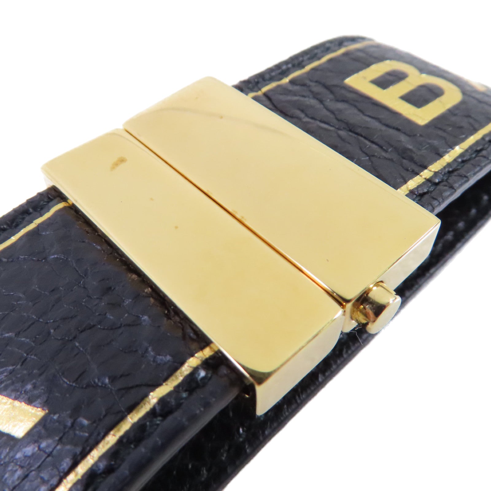 BALENCIAGA (PRICE DOWN) GHW Bracelet Bangle Calfskin Leather Metal Black Gold