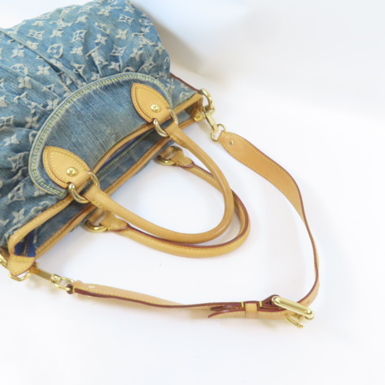 LOUIS VUITTON Monogram Denim Neo Cabby MM金扣手挽肩背兩用袋藍色