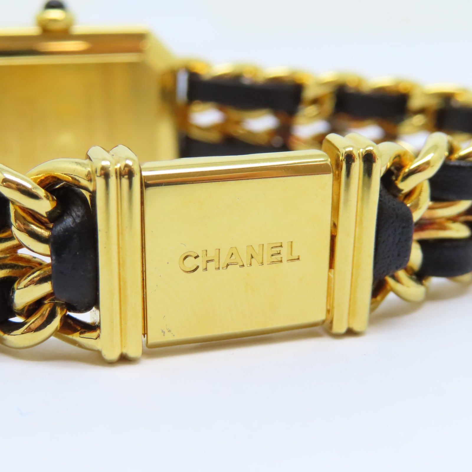 CHANEL Premiere鍍金/皮革帶手錶石英機芯黑色