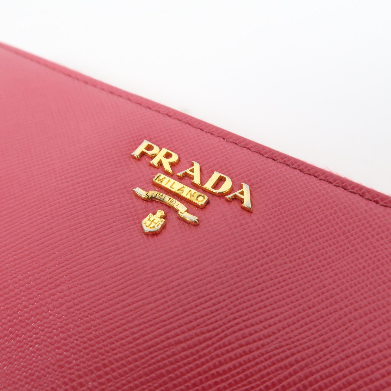 PRADA 牛皮皮革Zipper Long Wallet金扣長錢包牡丹粉色