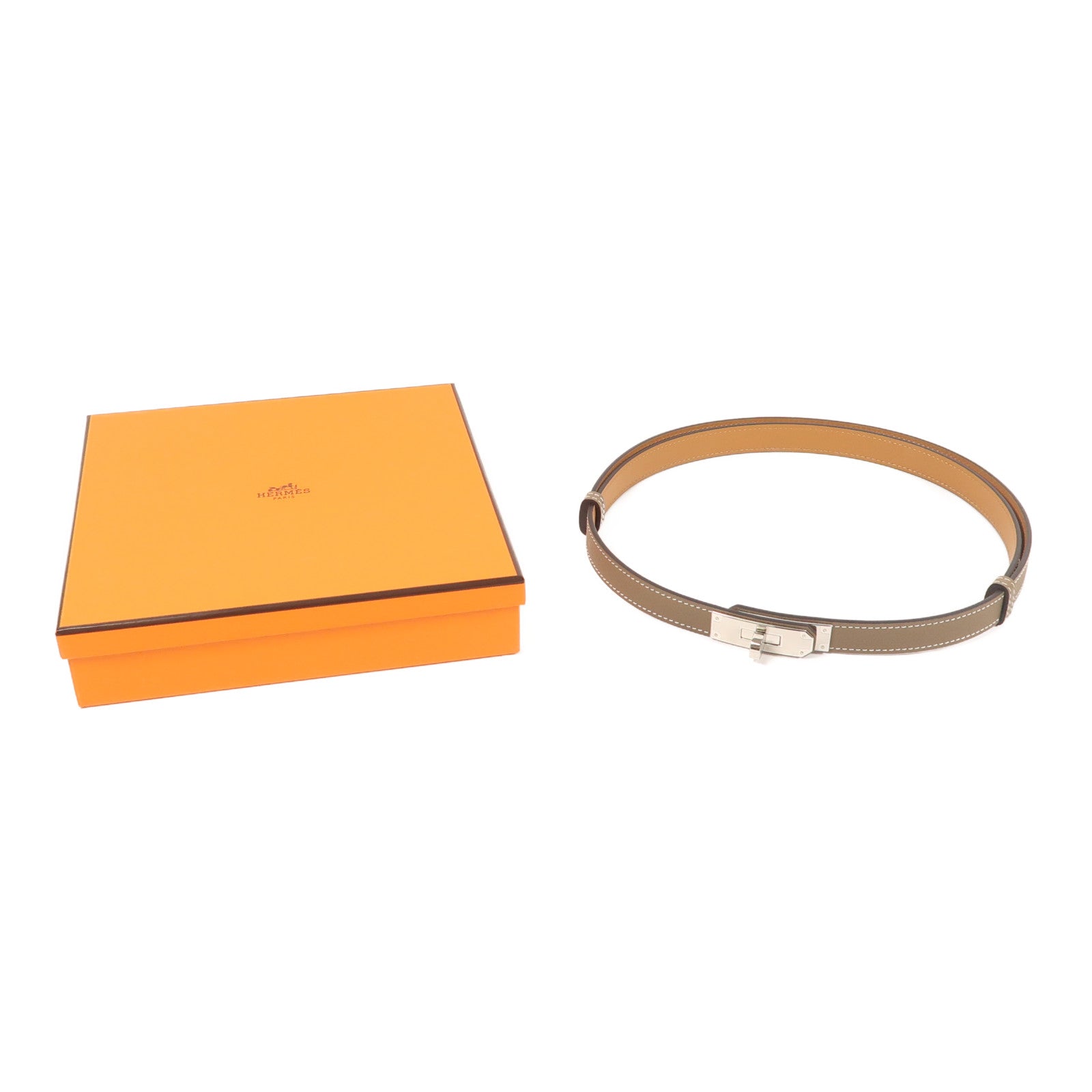HERMES Epsom皮革Kelly 18 Belt銀扣皮帶18 Etoupe