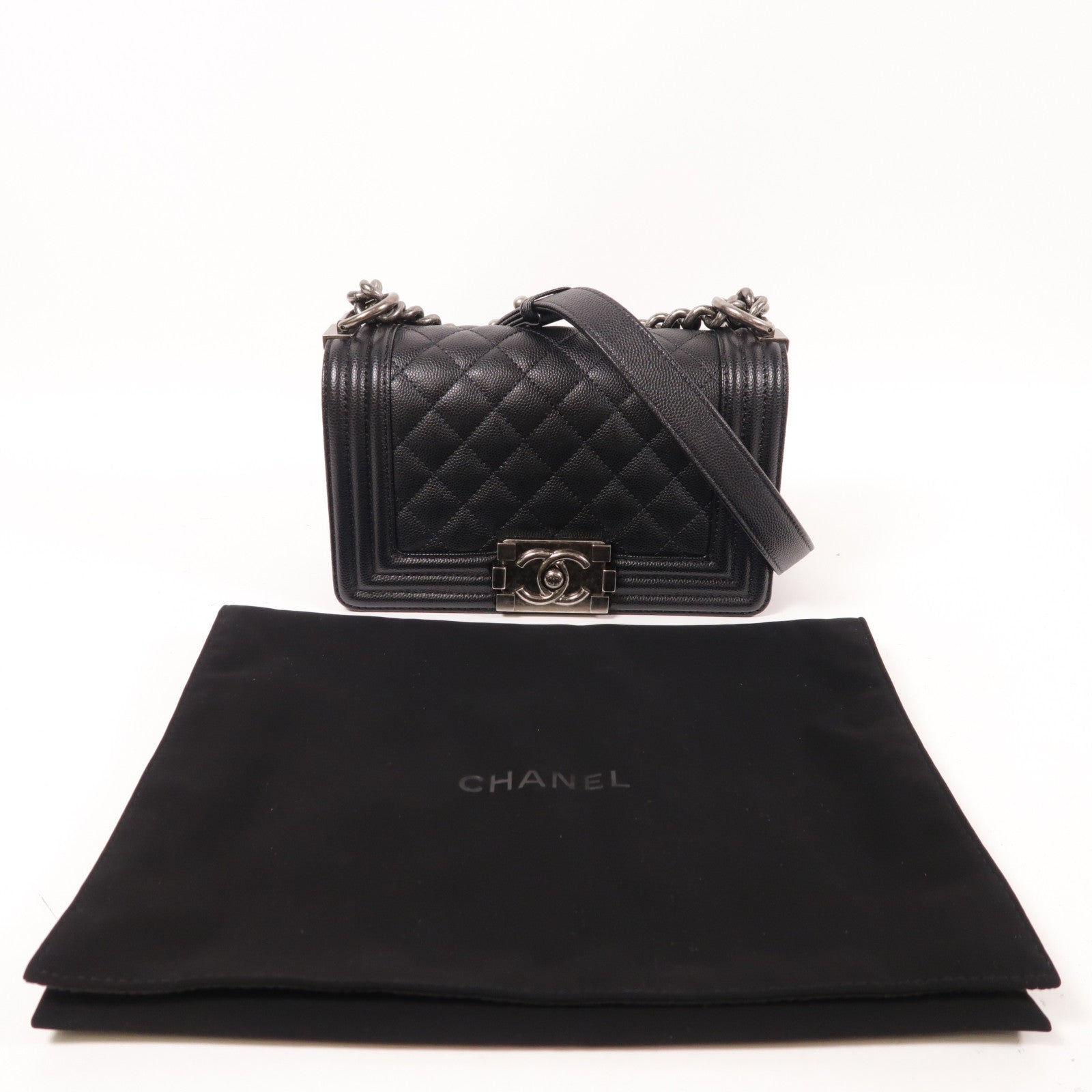 CHANEL CC SHW Boy 20 Chain Shoulder Bag Calfskin Leather Black