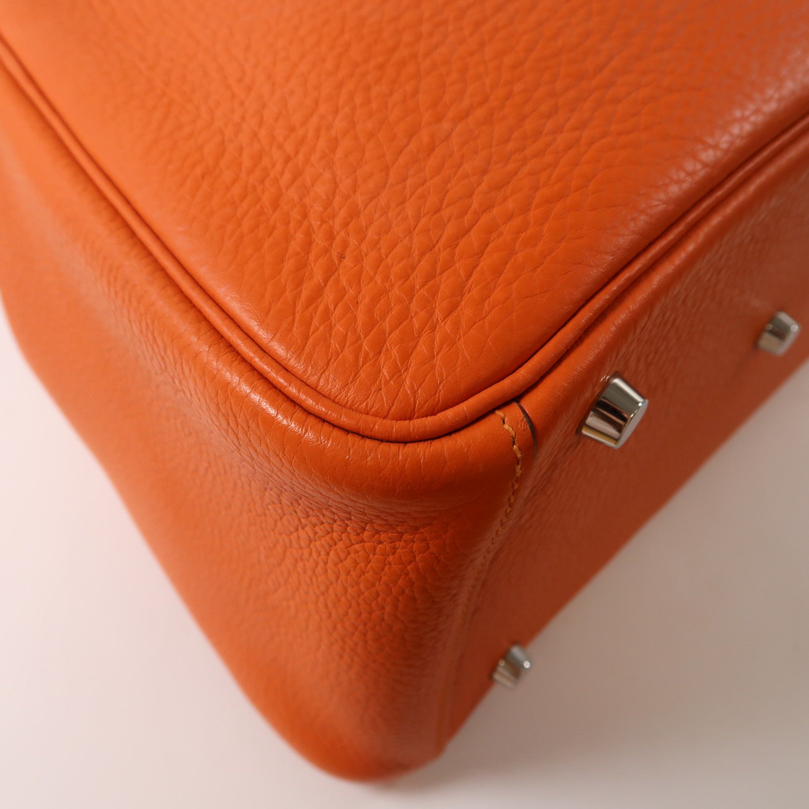 HERMES Clemence皮革Lindy 30銀扣手挽肩背兩用袋橙色