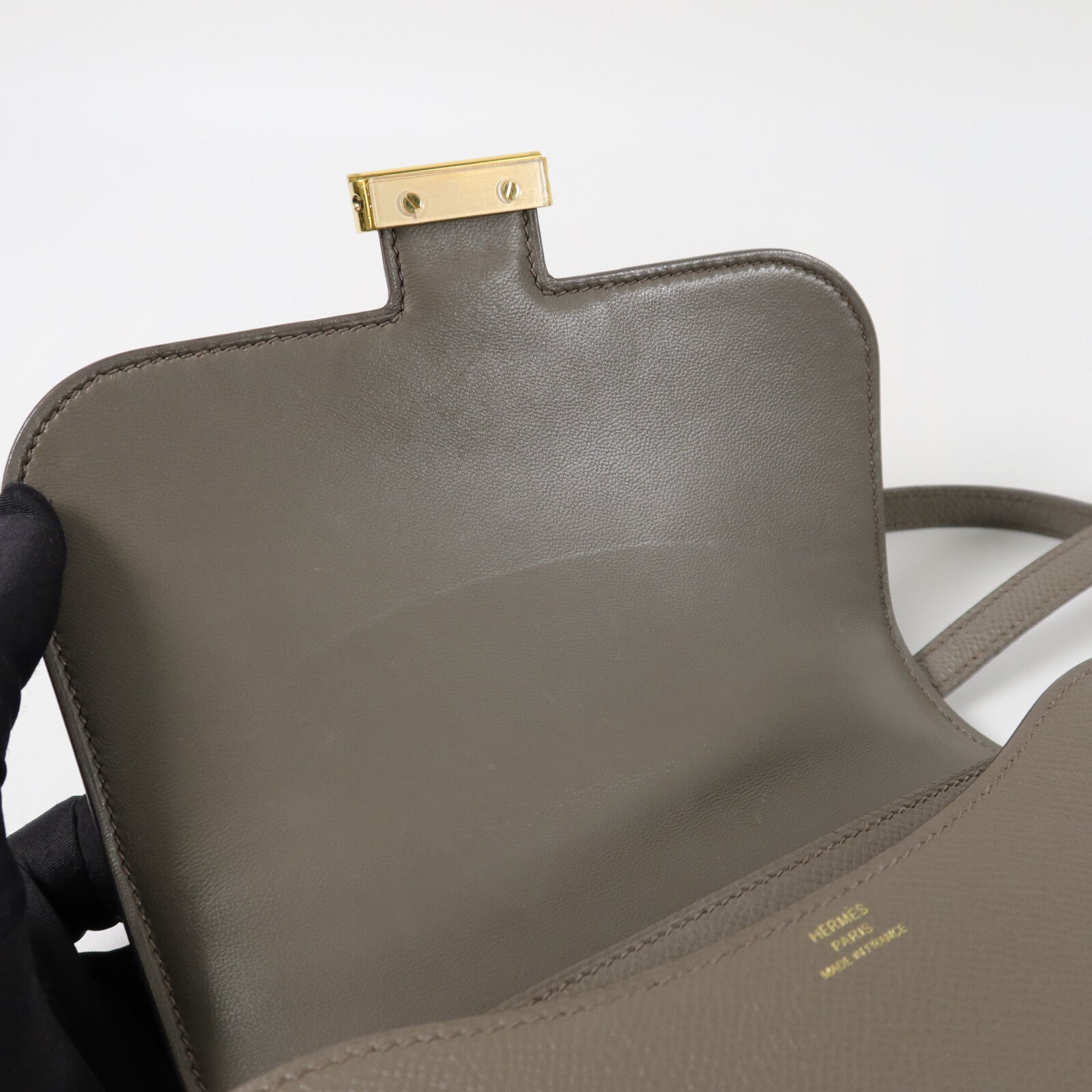 HERMES Epsom皮革Constance Mini肩背袋Gris Etain