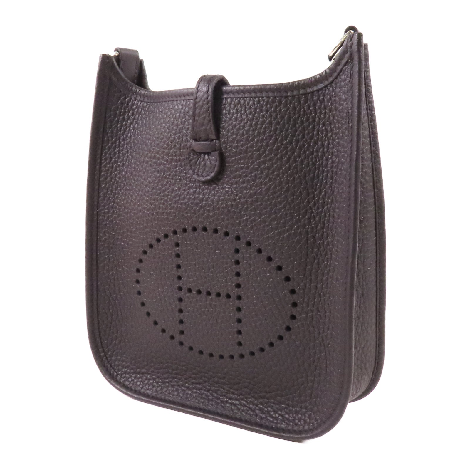 HERMES Clemence皮革Mini Evelyne TPM銀扣肩背袋Noir