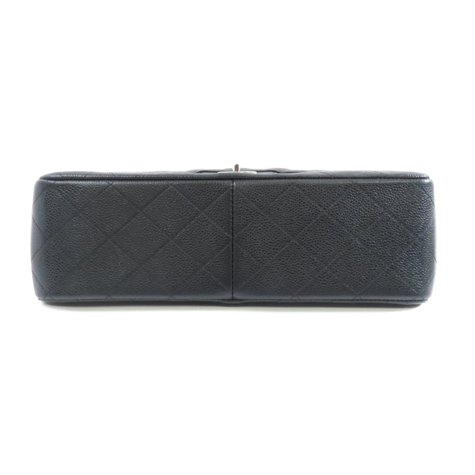 CHANEL 菱格Caviar皮革Classic Flap Jumbo銀扣鏈帶肩背袋黑色