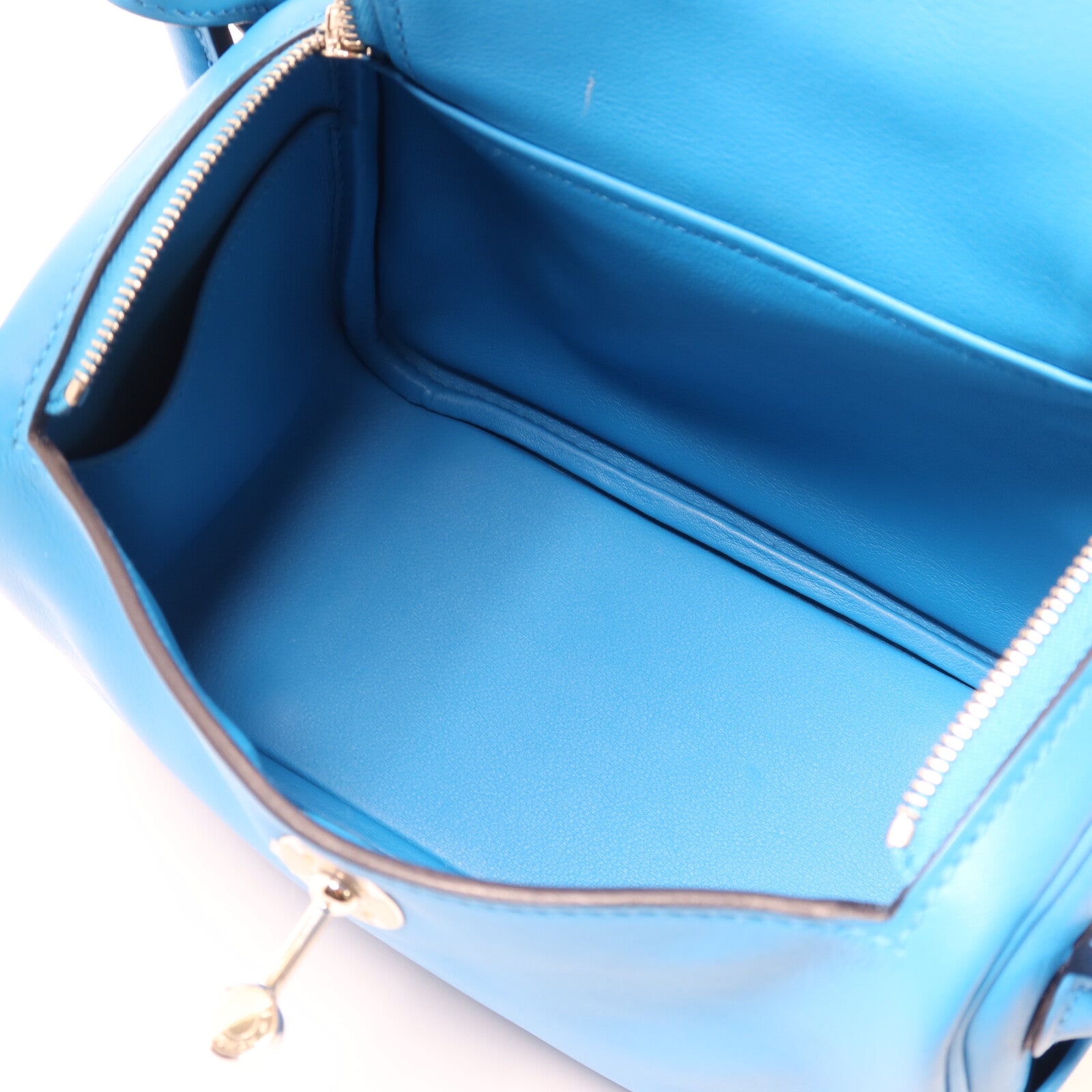 HERMES Swift皮革Mini Lindy銀扣手挽肩背兩用袋Bleu Frida