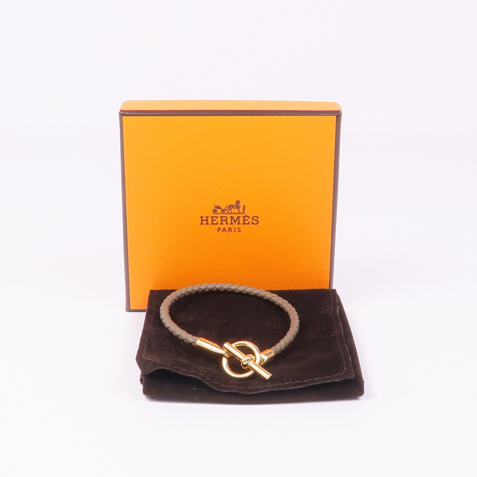 HERMES 皮革Glenan Bracelet金扣手帶