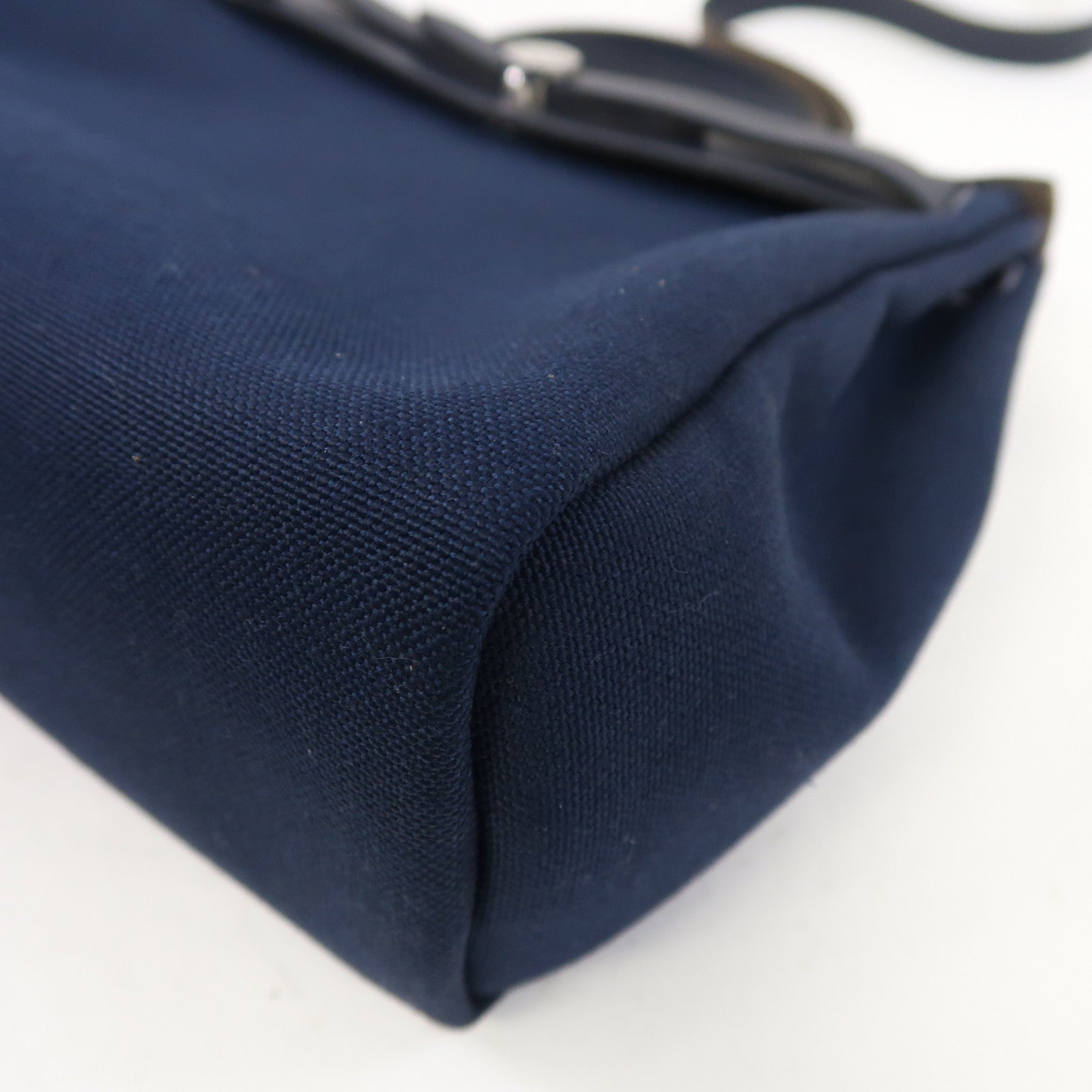 HERMES 帆布Herbag PM銀扣手挽肩背兩用袋藍色