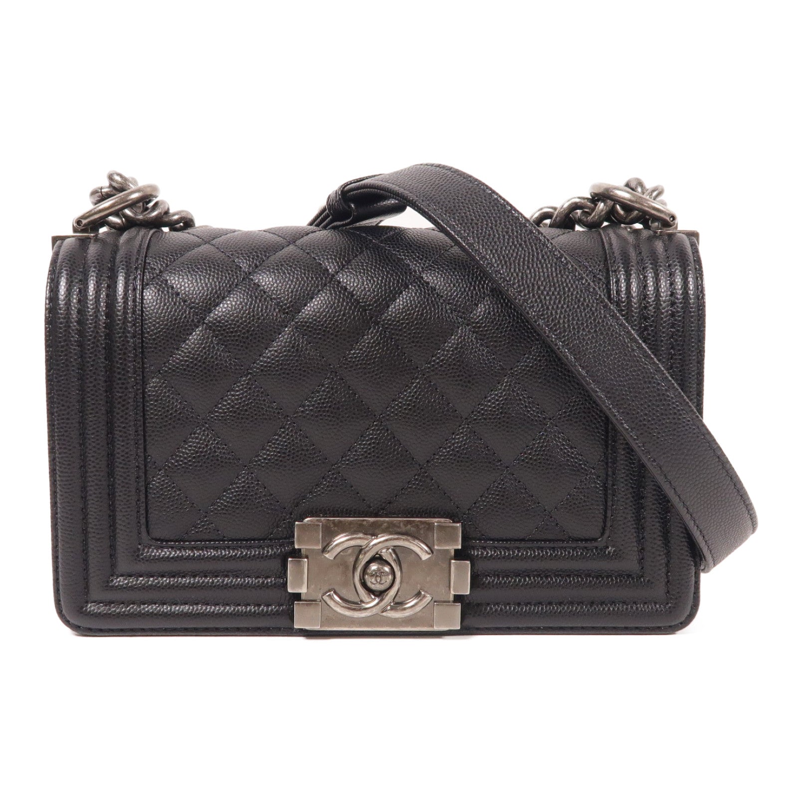 CHANEL CC SHW Boy 20 Chain Shoulder Bag Calfskin Leather Black