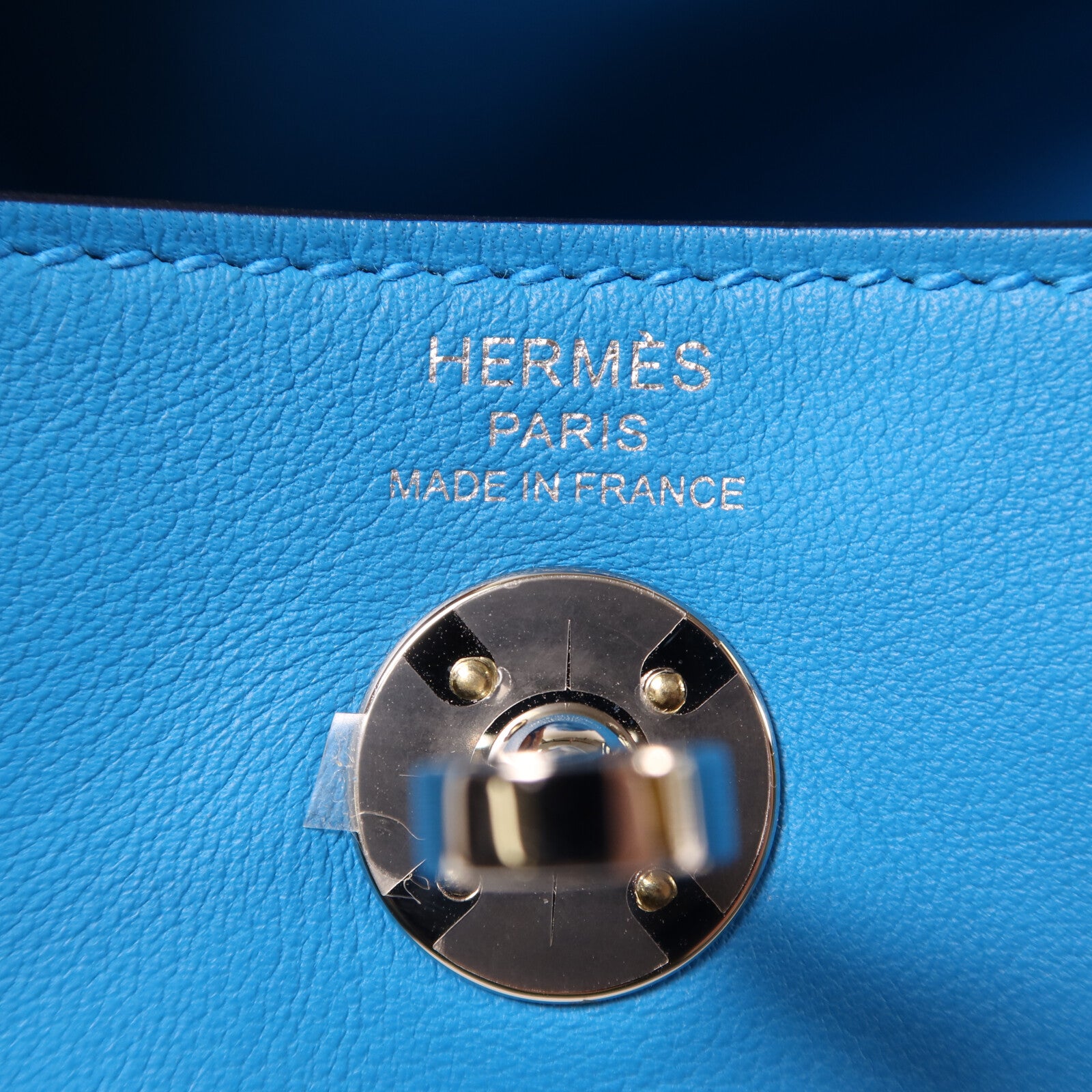 HERMES Swift皮革Mini Lindy銀扣手挽肩背兩用袋Bleu Frida