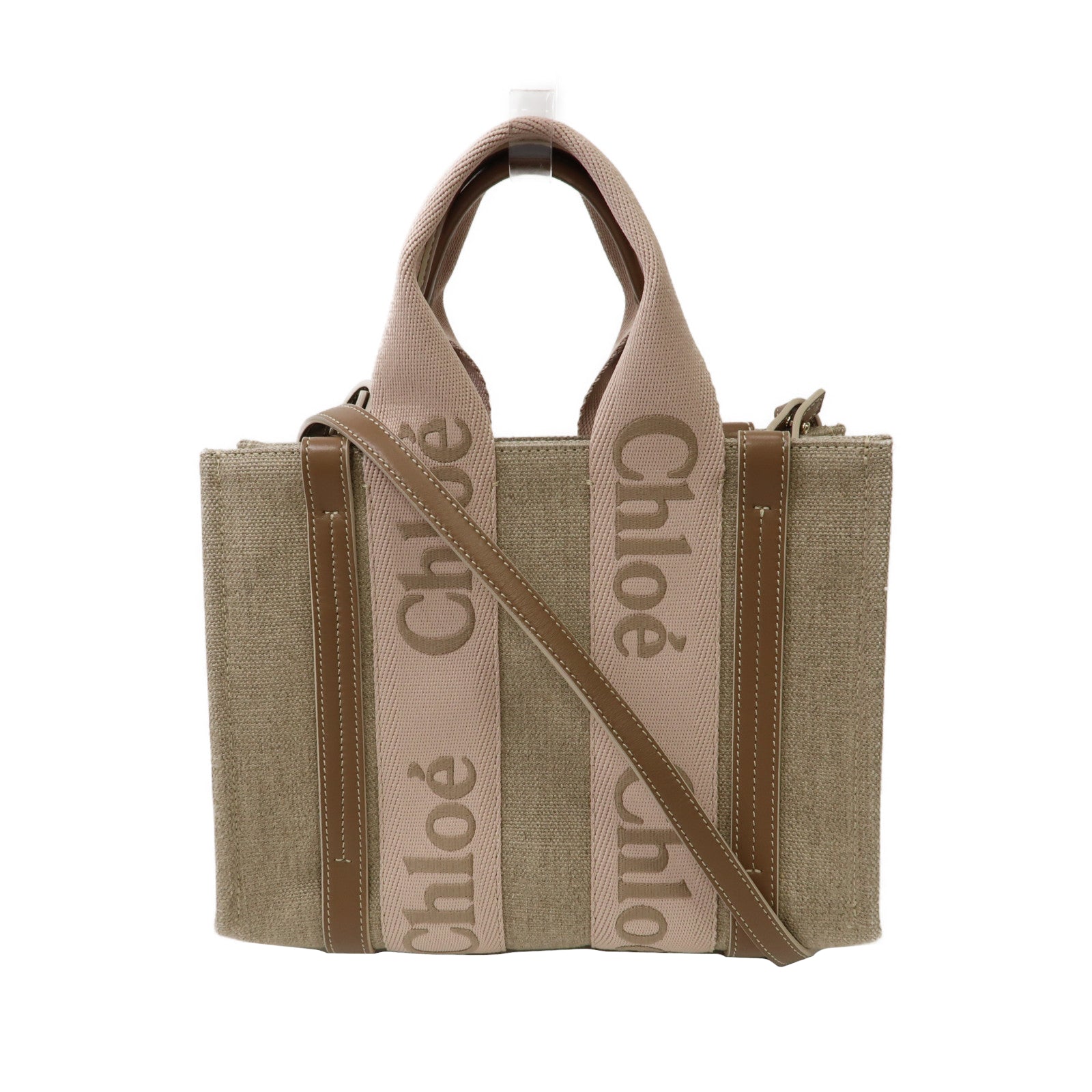 Chloe 帆布Small Woody Tote Bag金扣手挽肩背兩用袋啡色/粉紅色