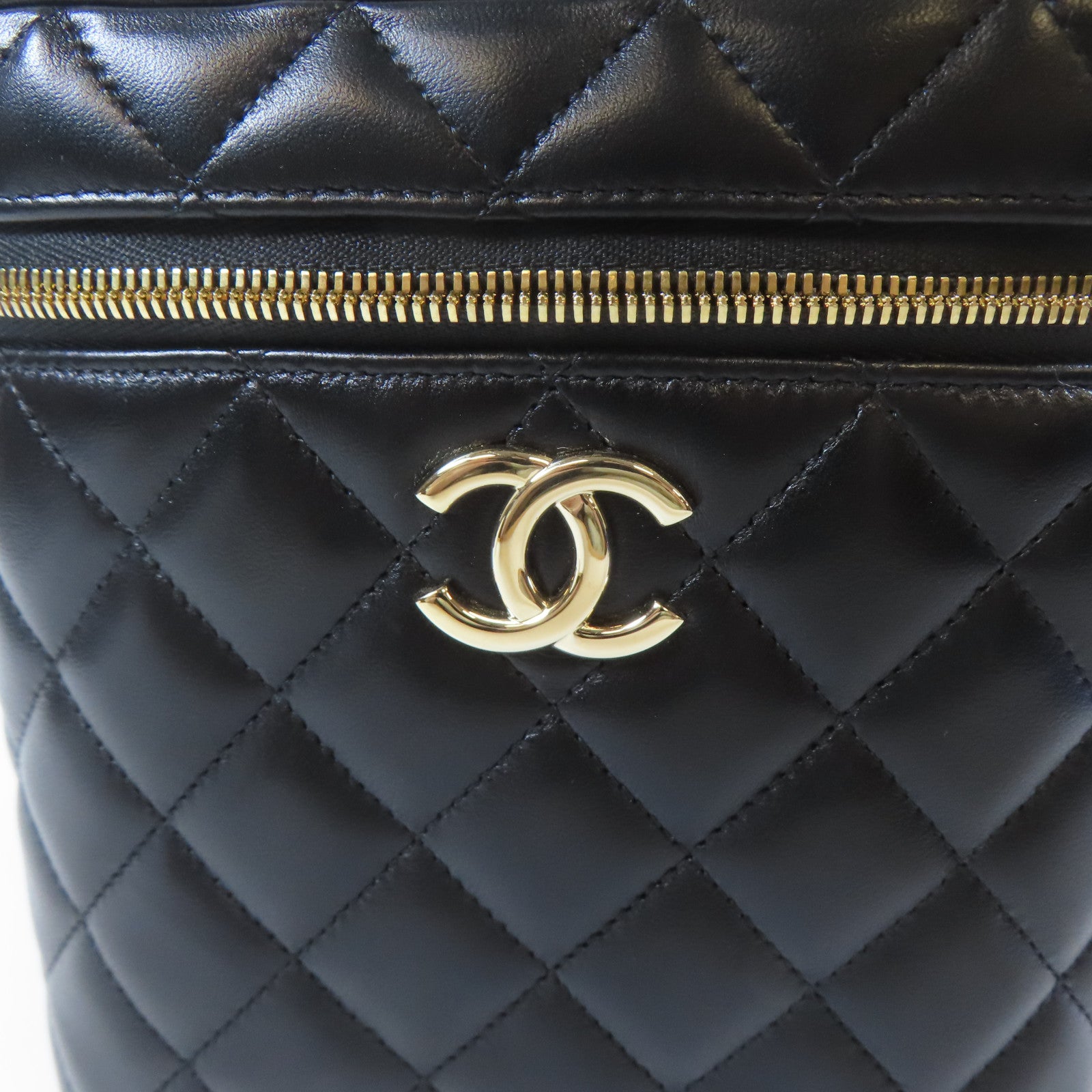 CHANEL 【激減優惠】菱格羊皮皮革Vanity Case金扣手挽肩背兩用袋黑色