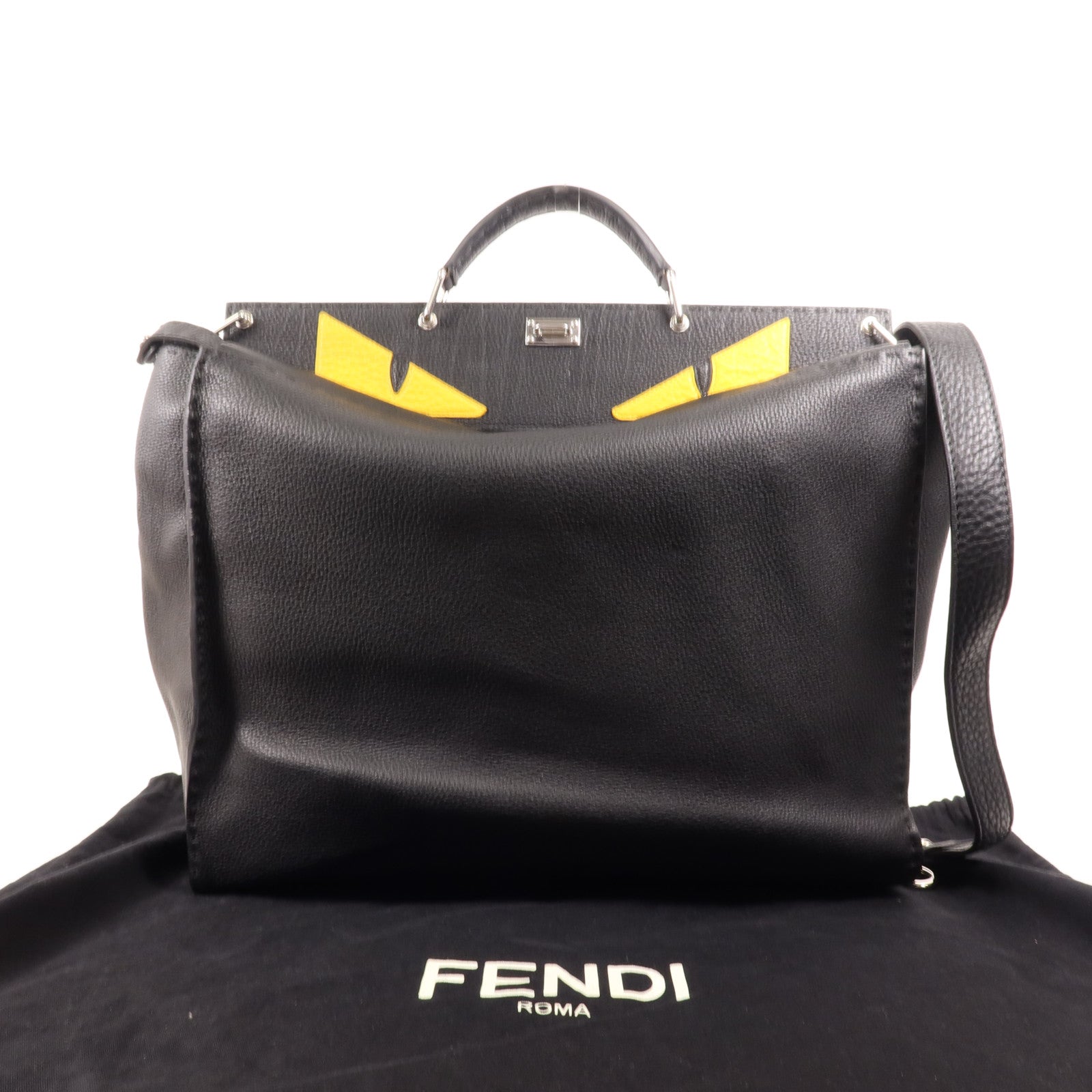 FENDI 牛皮皮革Peekaboo Monster Bugs Eye銀扣手挽肩背兩用袋