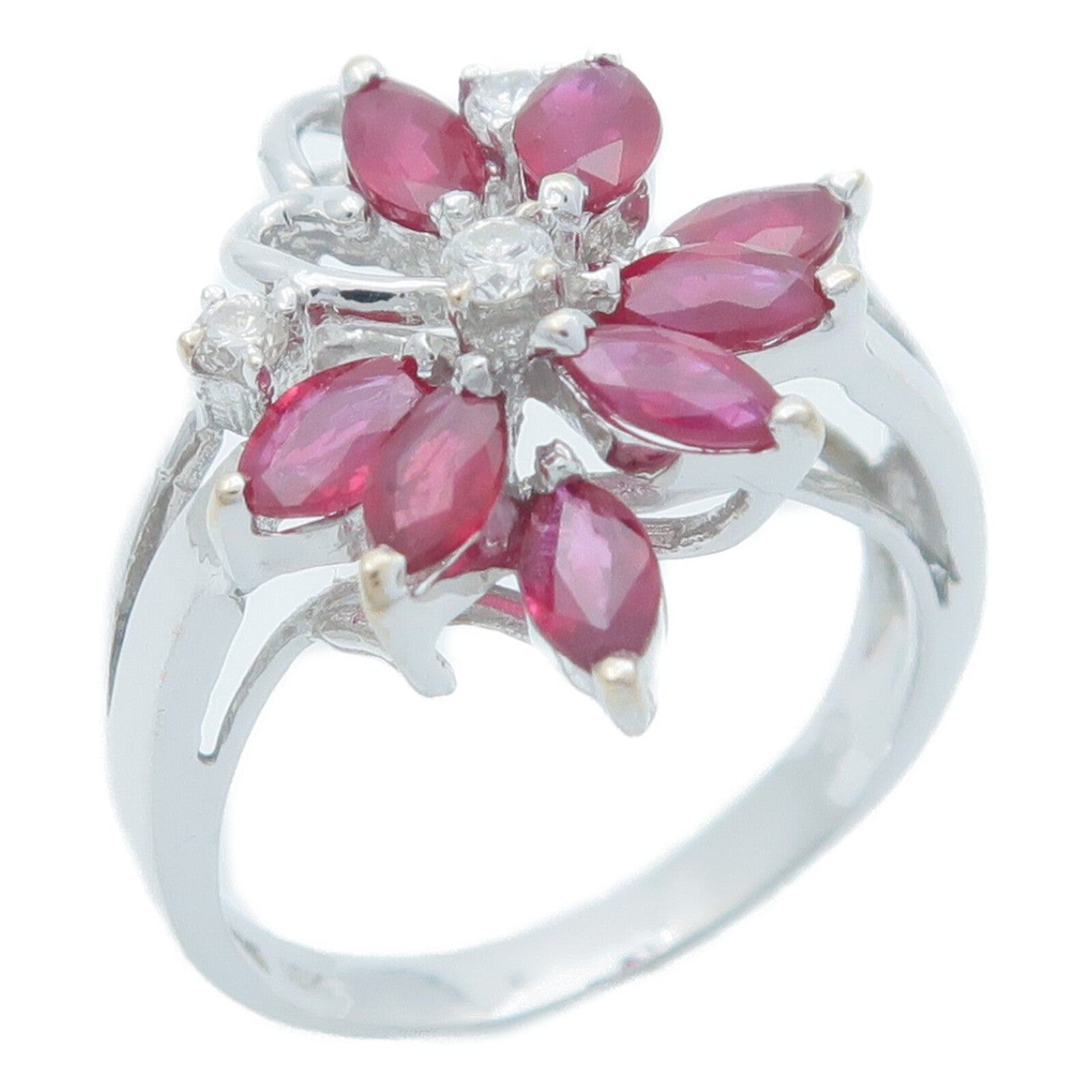 JEWELRY 18K白金Ruby Diamond Ring紅寶石/鑽石戒指US#6.25