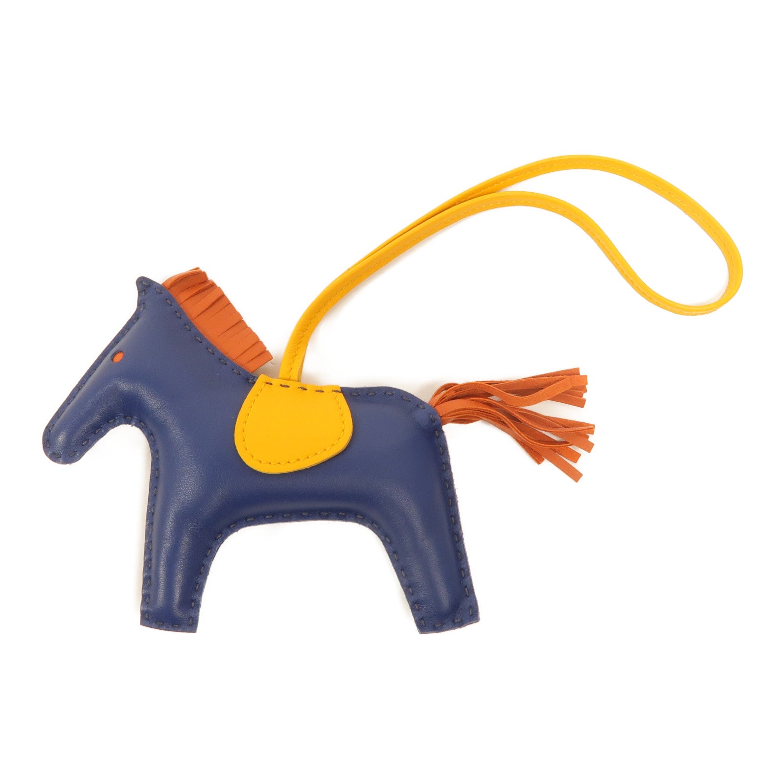 HERMES Milo皮革Rodeo MM掛飾Bleu de Malte/Amber/Orange Poppy