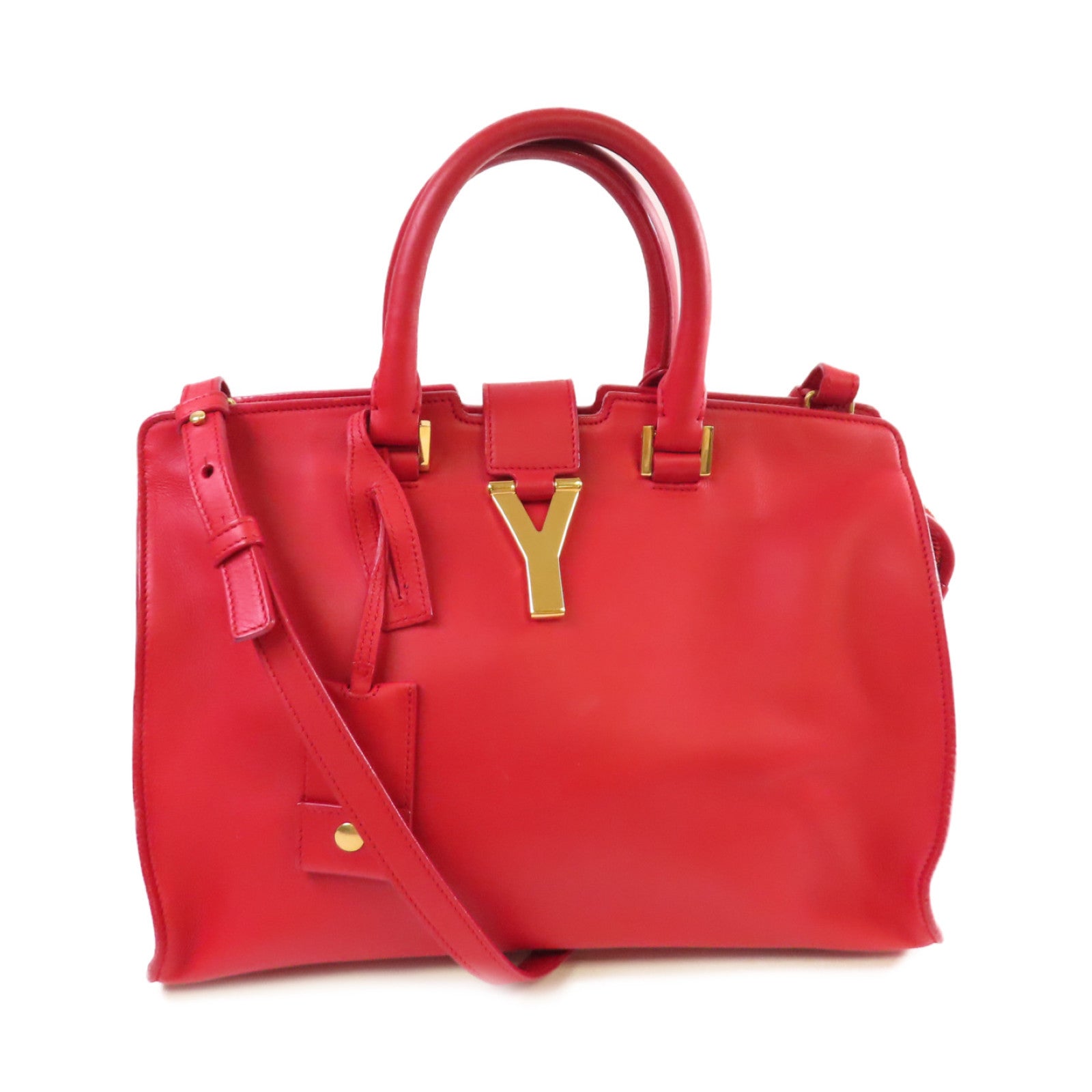 YVES SAINT LAURENT 【激減優惠】牛皮皮革2Way Shoulder Bag金扣手挽肩背兩用袋紅色